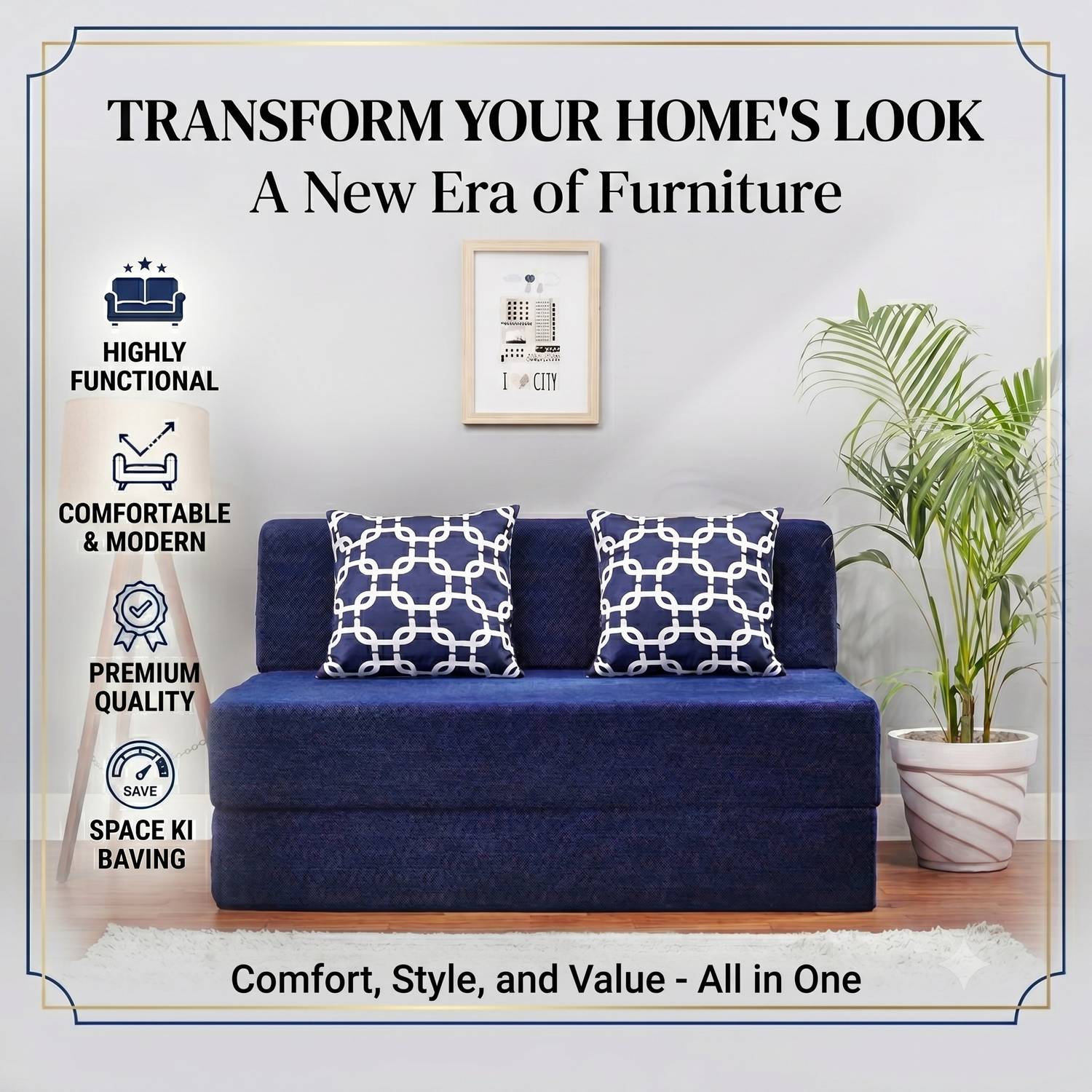 Solis Primus 3-Seater Blue Sofa Bed - Image 3