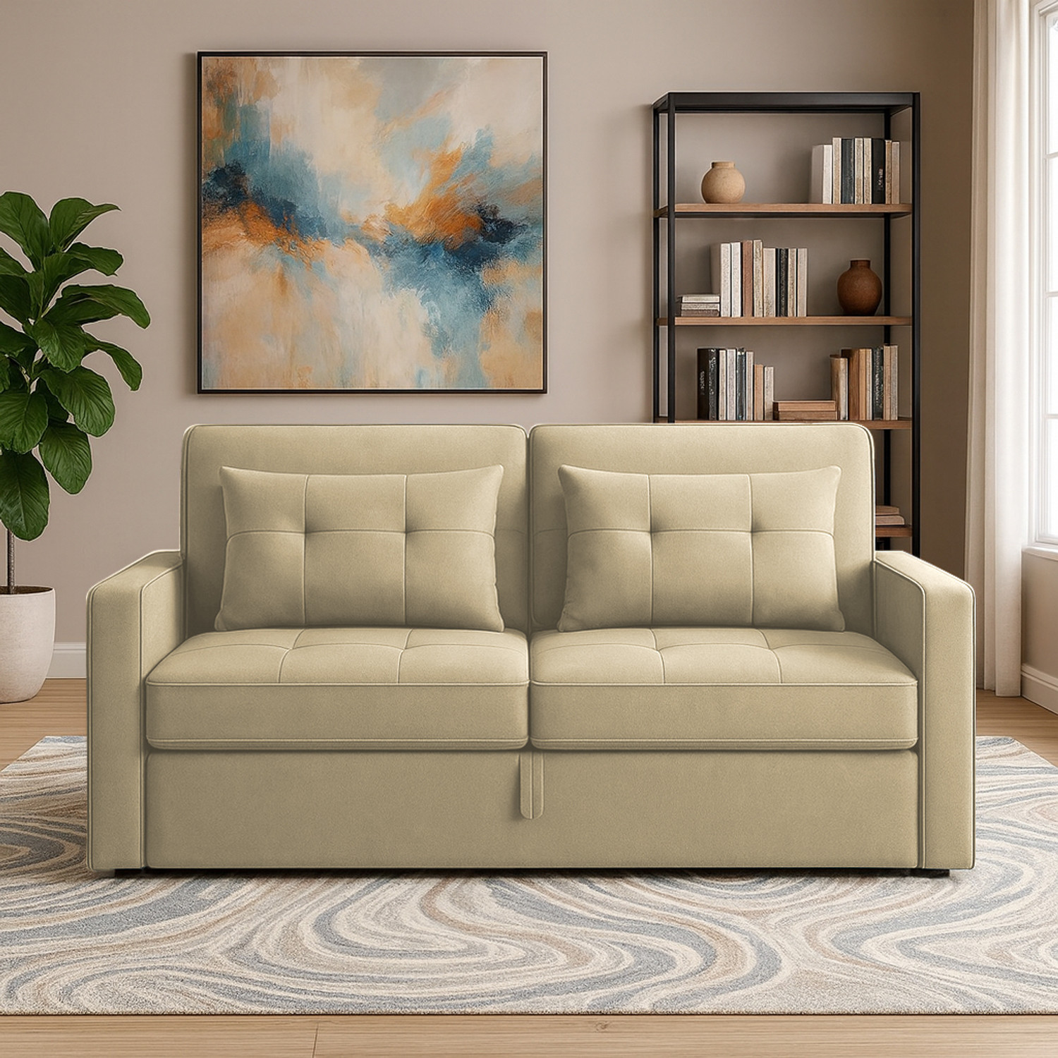 Image of Casaliving Treshta 2 Seater Double Foam Pull Out Sofa Cum Bed