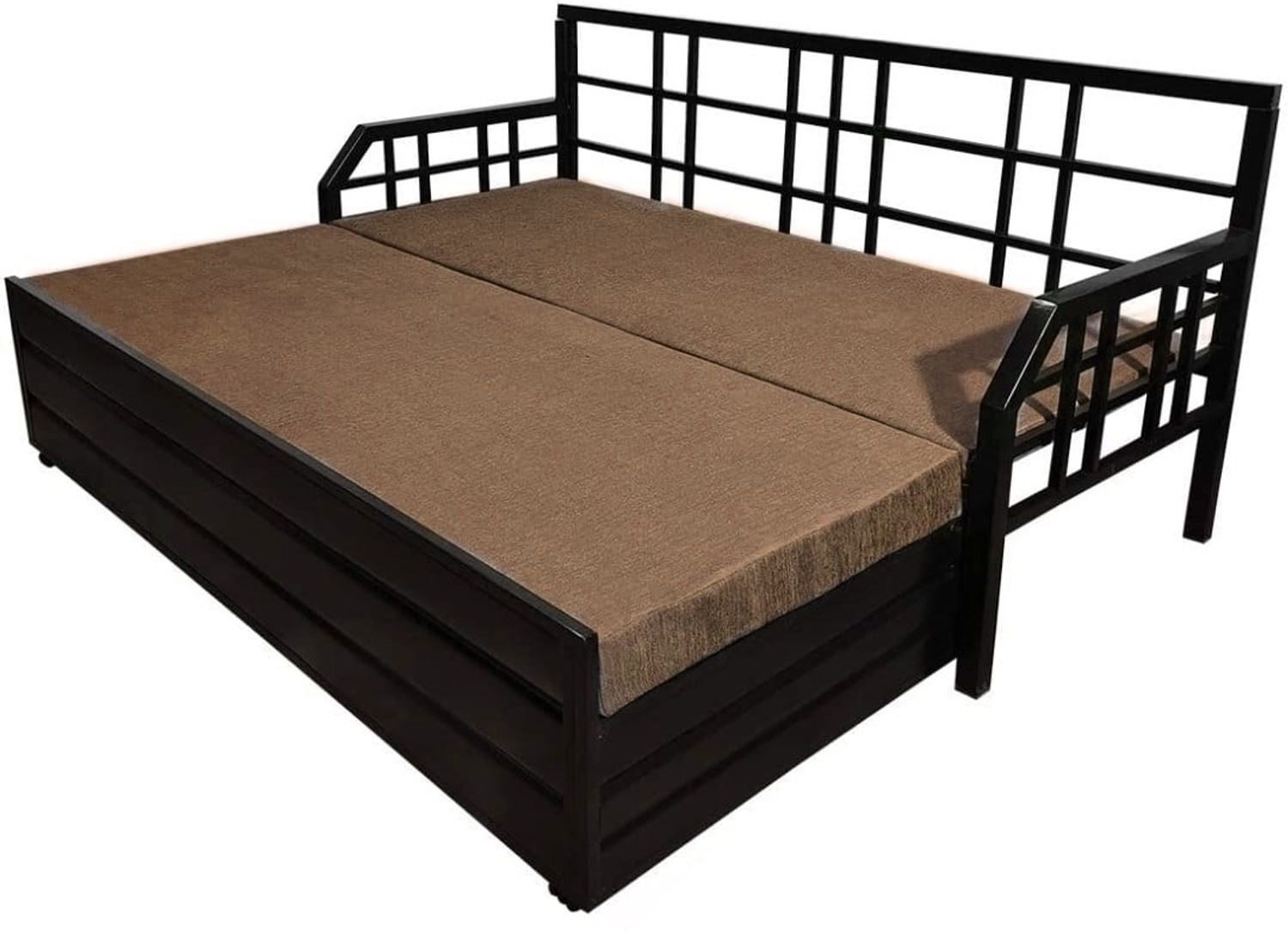 Image of The Amma Enterprises 6x6 Beige Mattress 3 Seater Double Metal Pull Out Sofa Cum Bed