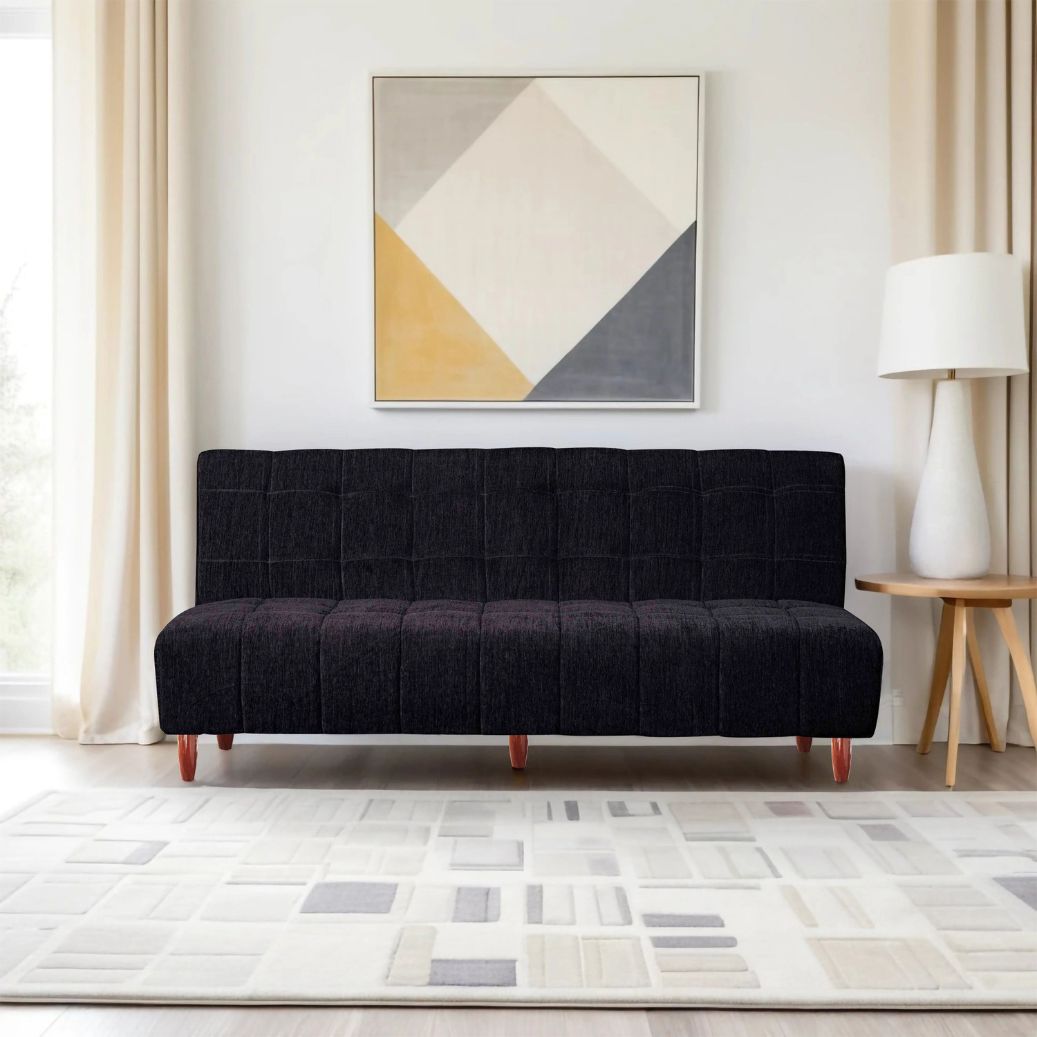Image of Seventh Heaven Florida 4 Seater Wooden Sofa cum Bed, Chenille Molfino Fabric 78x44x16 4 Seater Single Solid Wood Pull Out Sofa Cum Bed