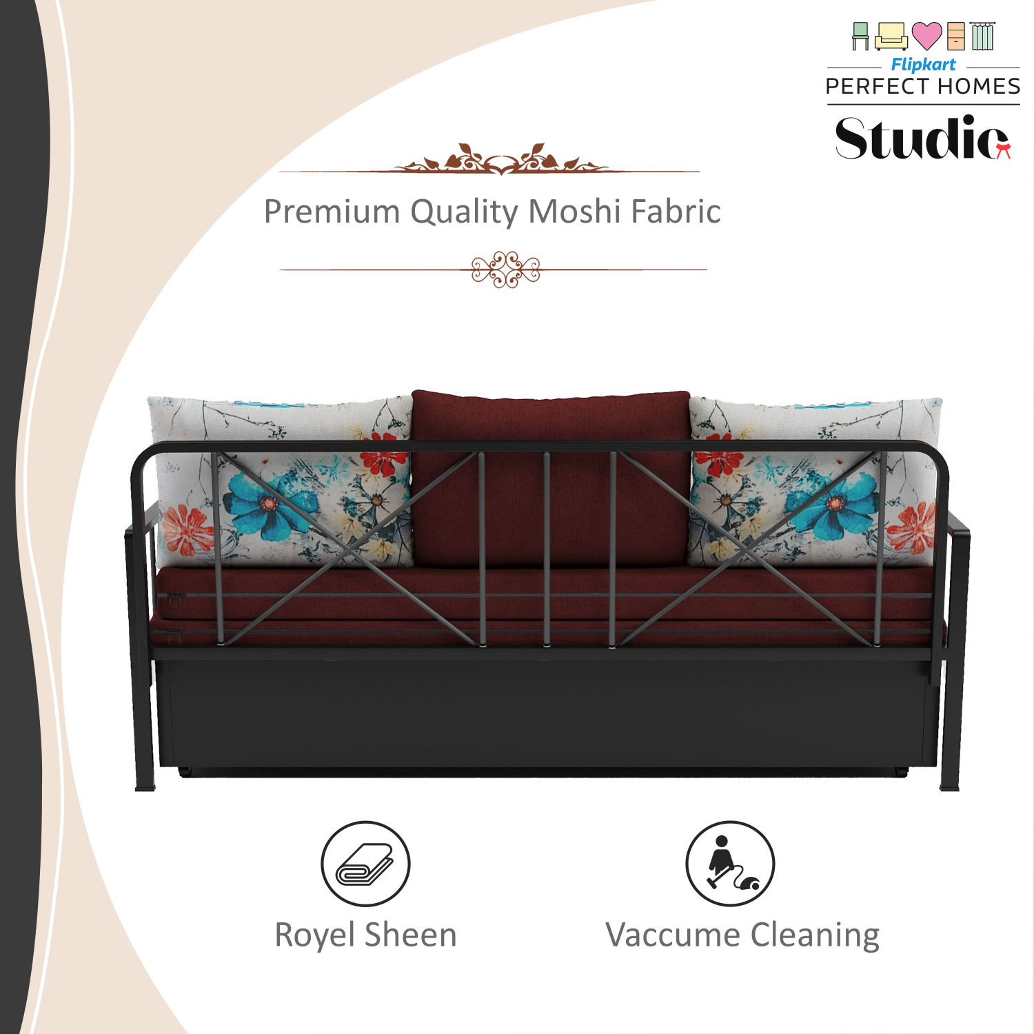 Image of Flipkart Perfect Homes Studio With Storage 3 Seater Double Metal Pull Out Sofa Cum Bed