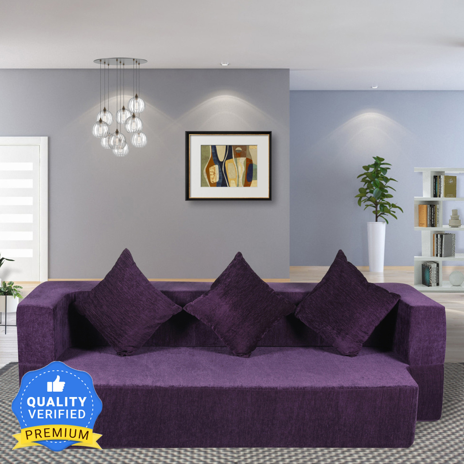 Image of Seventh Heaven Memory Foam Orthopedic, Chenille Molfino Fabric with 3 Cushions: 5 Year Warranty 3 Seater Double Foam Fold Out Sofa Cum Bed