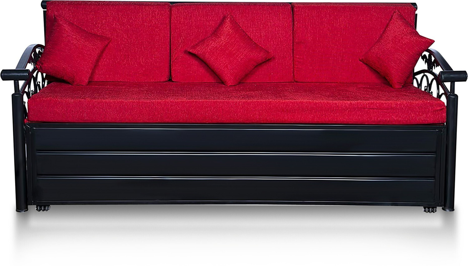 Image of Vibrant Interior Sofia Red (6x4) 3 Seater Single Metal Pull Out Sofa Sectional Bed