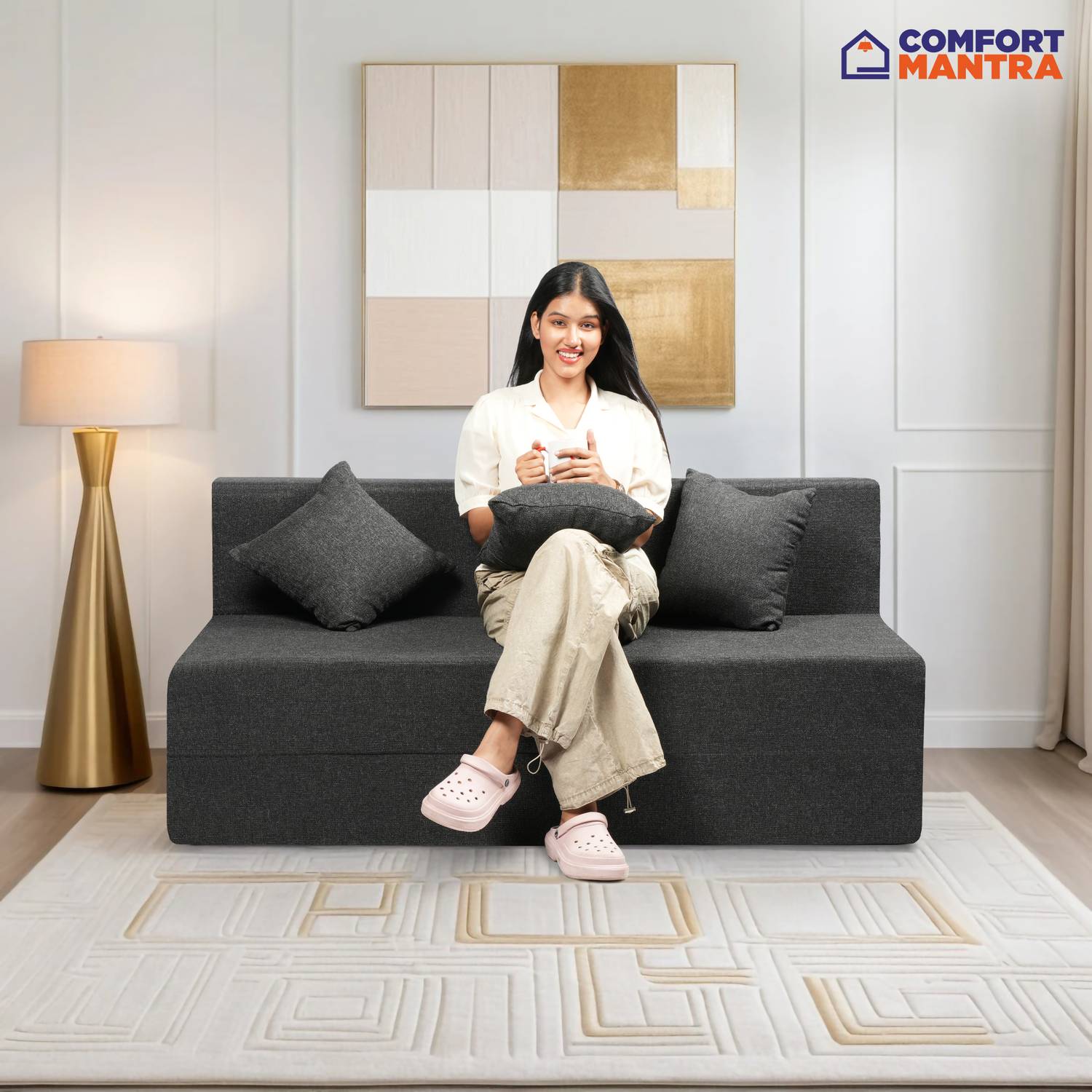 Comfort Mantra 3 Seater Jute Fabric Sofa Cum Bed - Image 2