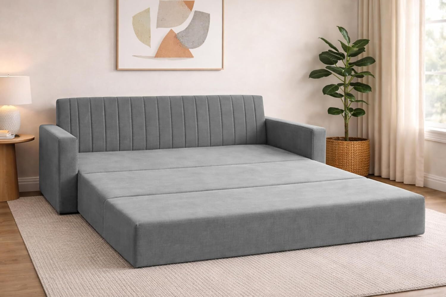 Image of Dr Smith Sofa Cum Bed with Armrest, Velvet Fabric Couch for Living Room 3 Seater Single Foam Fold Out Sofa Cum Bed