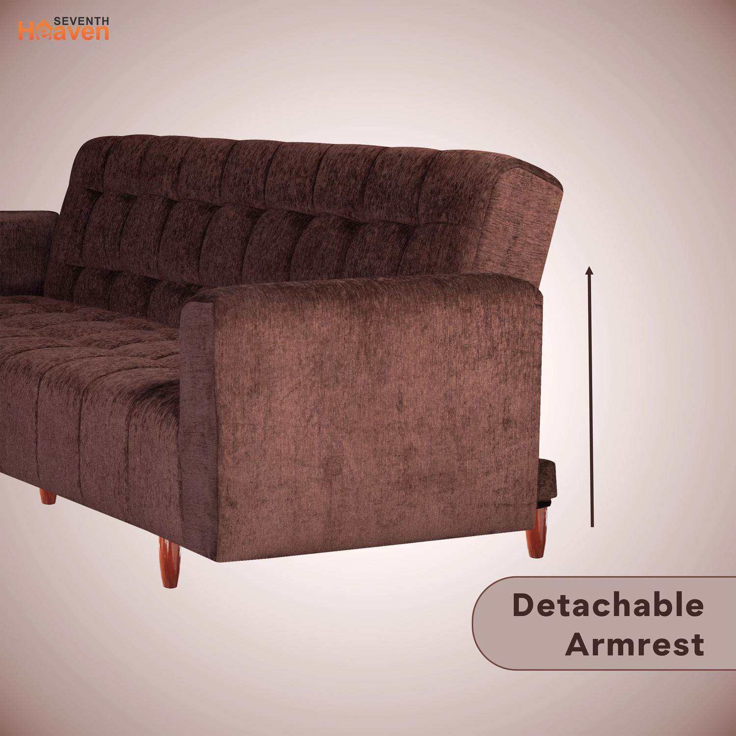 Image of Seventh Heaven Lisbon 4 Seater Wooden Sofa cum Bed, Chenille Molfino Fabric 78x44x16 4 Seater Single Solid Wood Pull Out Sofa Cum Bed