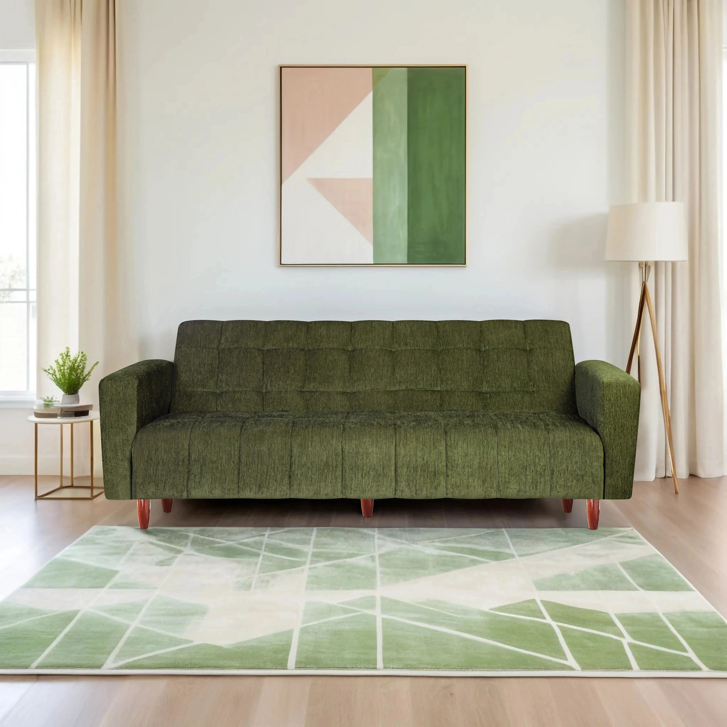 Image of Seventh Heaven Lisbon 4 Seater Wooden Sofa cum Bed, Chenille Molfino Fabric 78x44x16 4 Seater Single Solid Wood Pull Out Sofa Cum Bed
