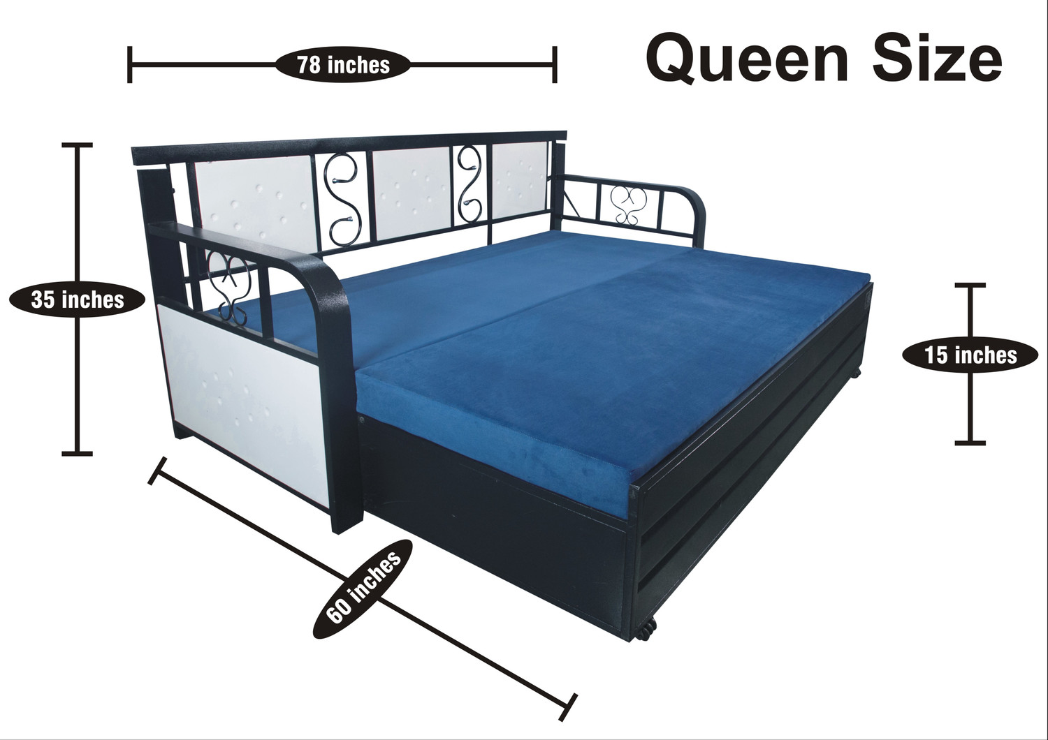 Image of FAMOUS MART FURNITURE 3 Seater Double Metal Pull Out Sofa Cum Bed