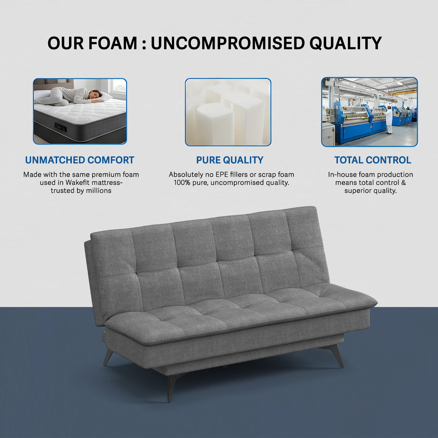 Image of Wakefit Flexia 3 Seater Double Solid Wood Fold Out Sofa Cum Bed