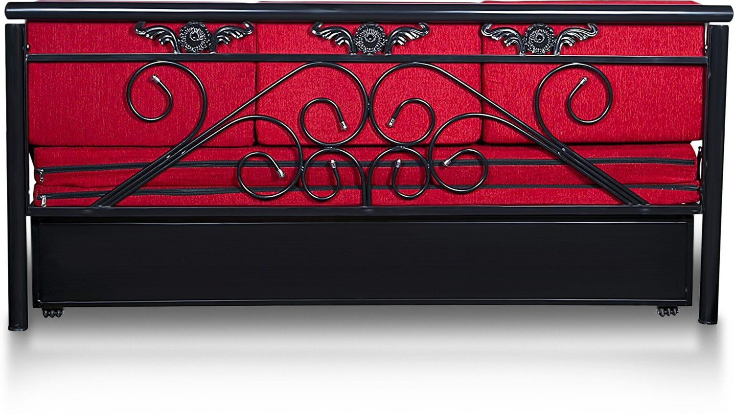 Image of Vibrant Interior Sofia Red (6x4) 3 Seater Single Metal Pull Out Sofa Sectional Bed