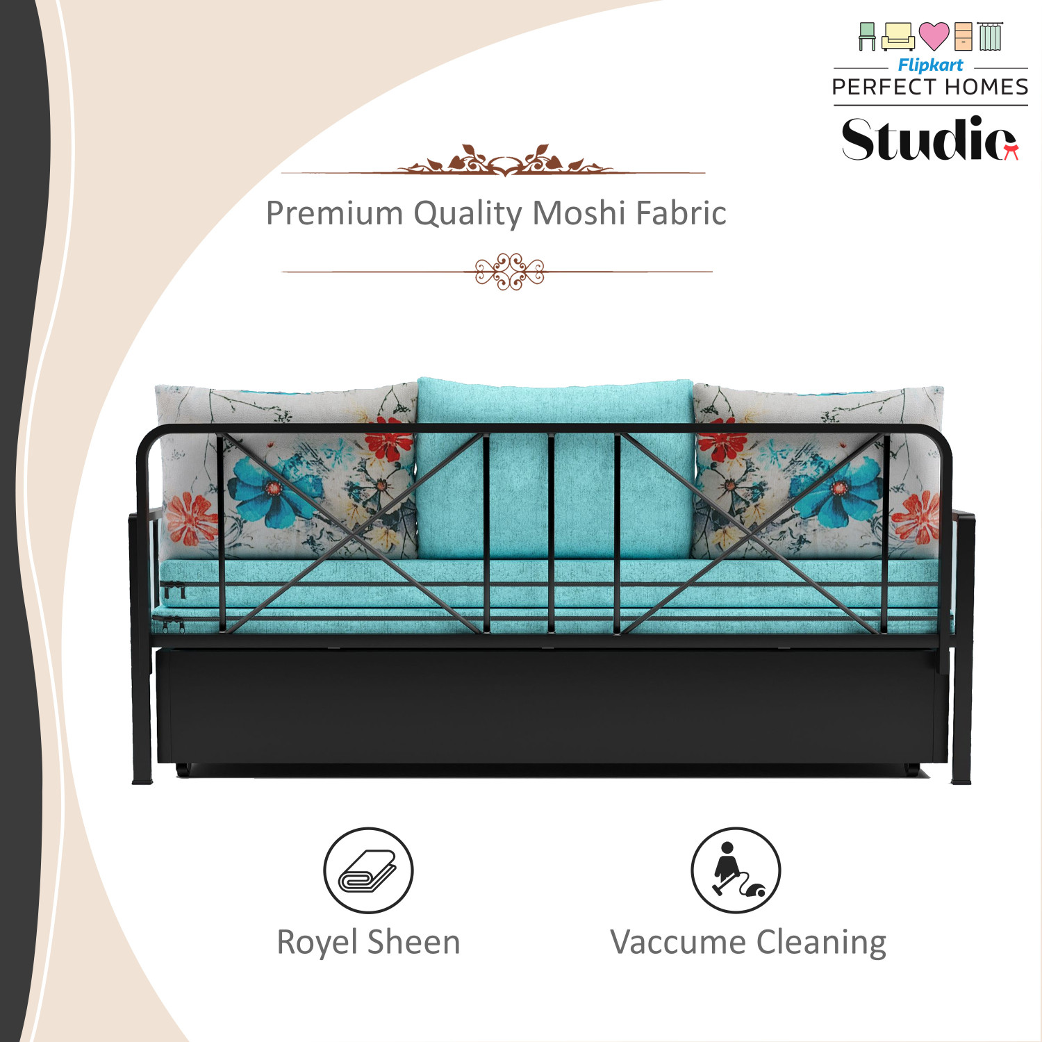 Image of Flipkart Perfect Homes Studio With Storage 3 Seater Double Metal Pull Out Sofa Cum Bed