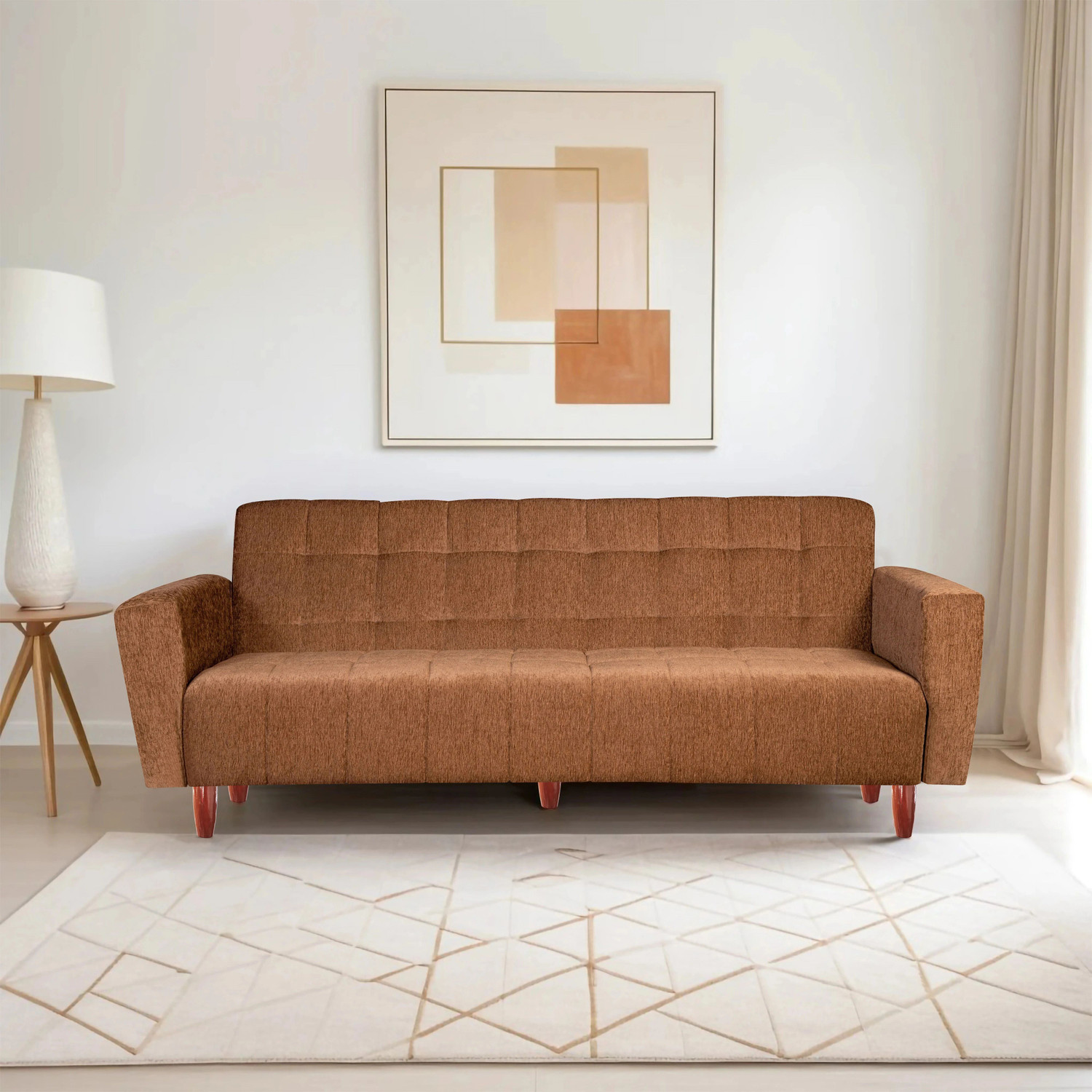 Image of Seventh Heaven Lisbon 4 Seater Wooden Sofa cum Bed, Chenille Molfino Fabric 78x44x16 4 Seater Single Solid Wood Pull Out Sofa Cum Bed