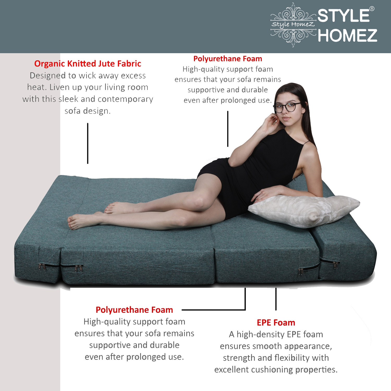 Image of STYLE HOMEZ Classic Sofa Cum Bed Jute 4x6 2 Seater Double Foam Fold Out Sofa Cum Bed