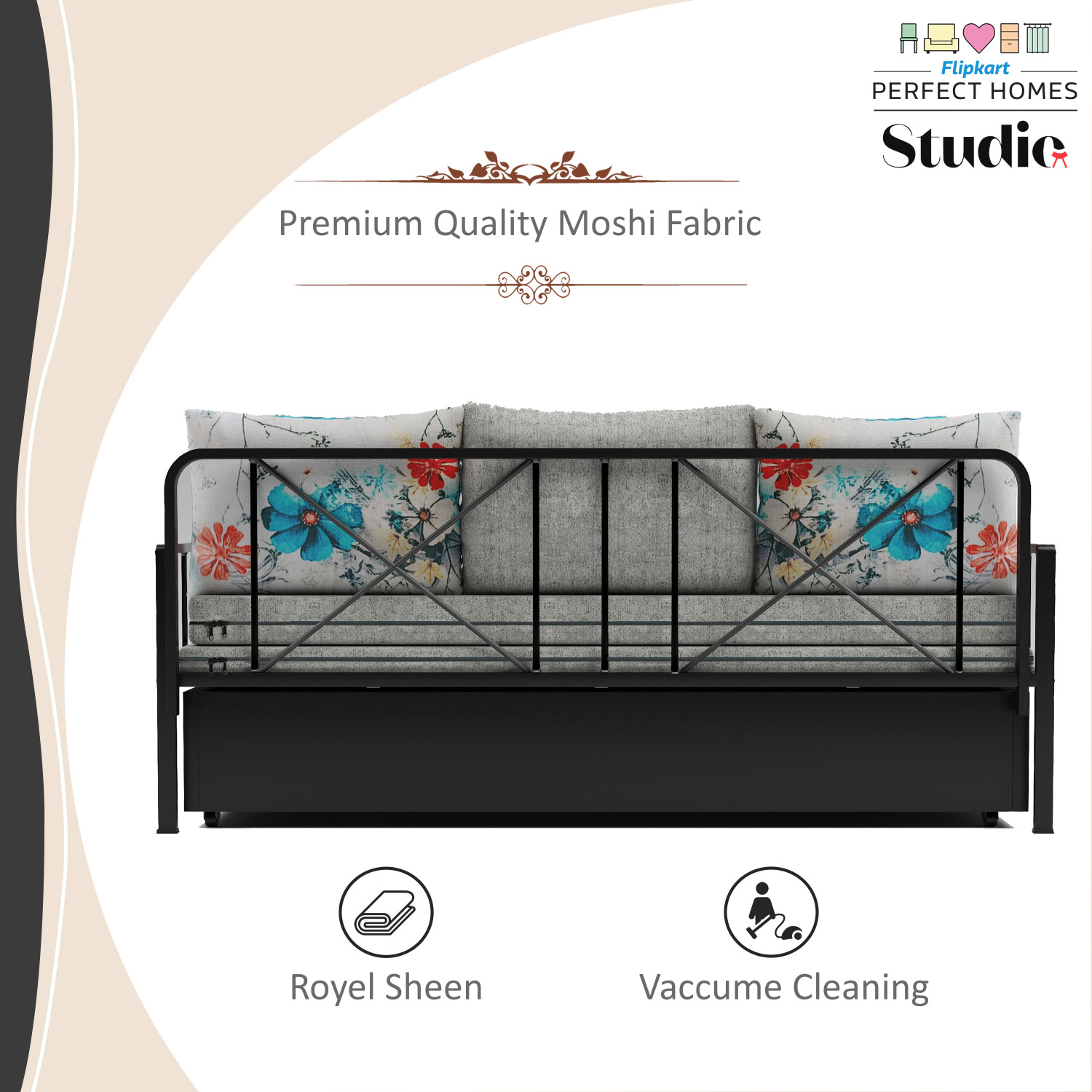 Image of Flipkart Perfect Homes Studio With Storage 3 Seater Double Metal Pull Out Sofa Cum Bed