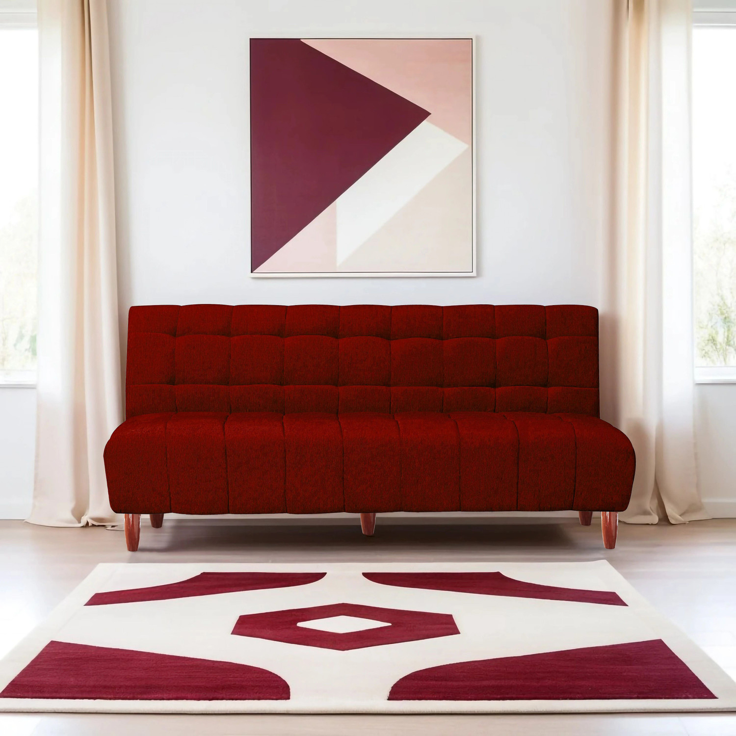 Image of Seventh Heaven Florida 4 Seater Wooden Sofa cum Bed, Chenille Molfino Fabric 78x44x16 4 Seater Single Solid Wood Pull Out Sofa Cum Bed