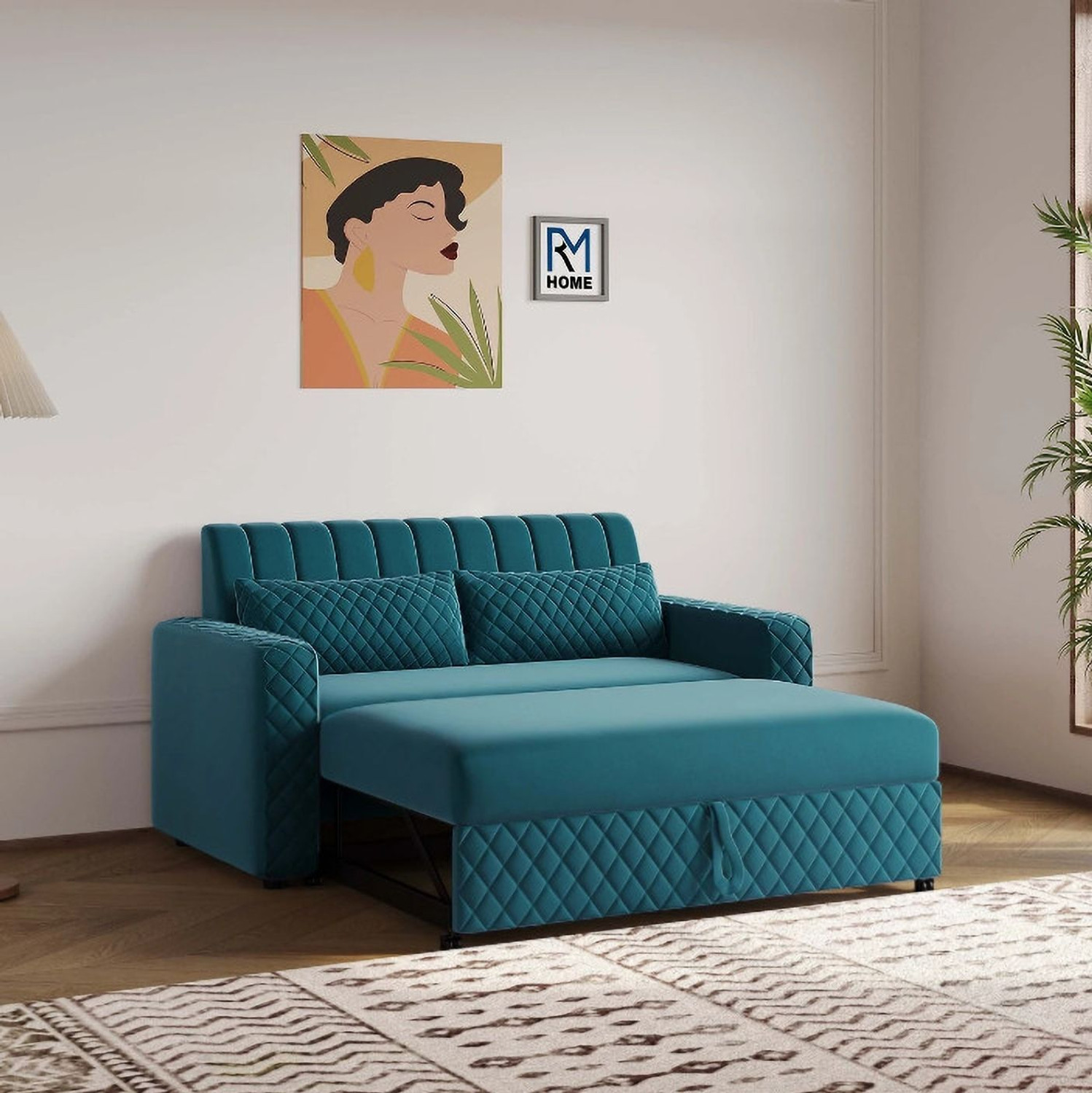 Image of Rm Home Oliver 2 Seater Double Solid Wood Pull Out Sofa Cum Bed