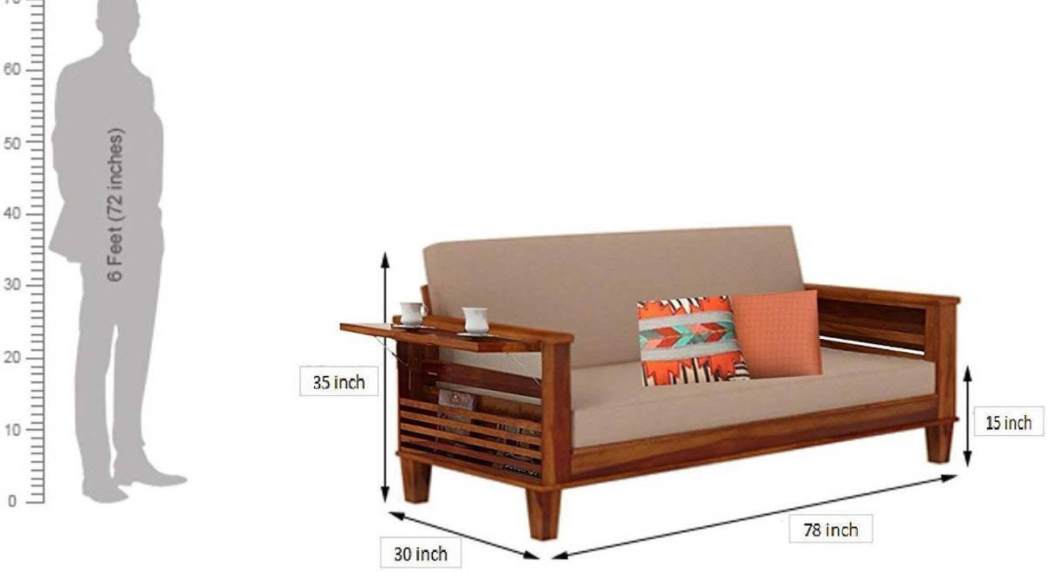 Image of SIDDH Solid Sheesham Wood Foldout 3 Seater Sofa Bed For Living Room, Bedroom, Hotel. 3 Seater Double Solid Wood Fold Out Sofa Cum Bed