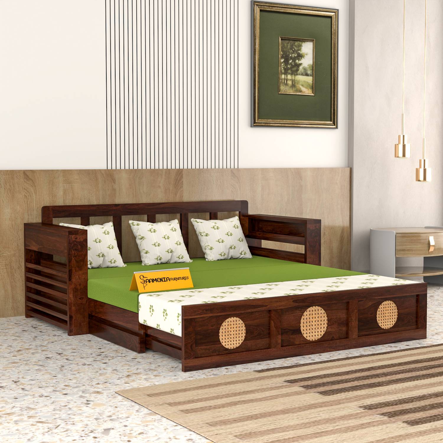 saamenia furnitures 3 Seater Sheesham Wood Sofa Cum Bed - Image 1