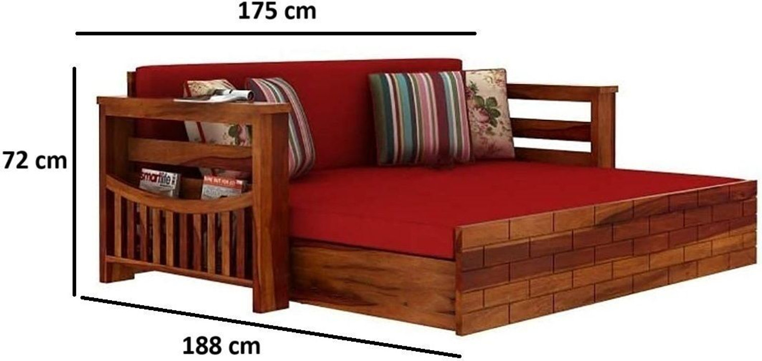 Image of WOODTREND Solid Wood Sofa Cum Bed with Storage | 3 Seater Double Pull-Out Sofa Bed 3 Seater Double Solid Wood Pull Out Sofa Cum Bed