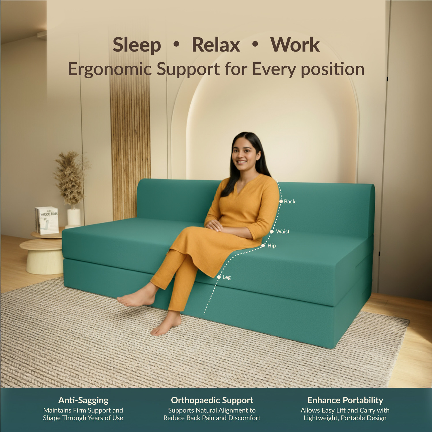 Image of SleepyHug FoldPRO Sofa-Cum-Bed 3 Seater Double Foam Fold Out Sofa Cum Bed