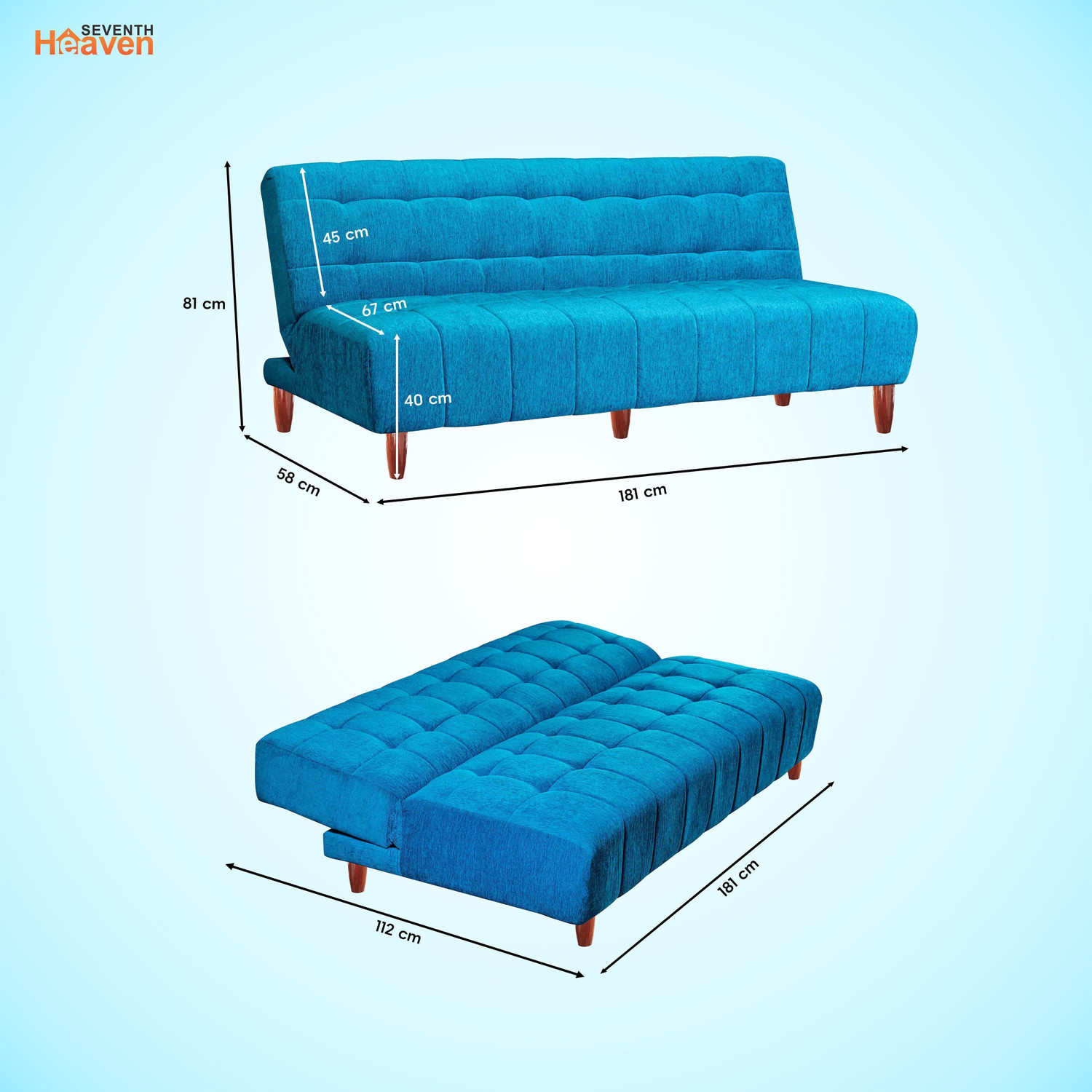 Image of Seventh Heaven Florida, Chenille Molfino Fabric 72x44x16 3 Seater Double Solid Wood Pull Out Sofa Cum Bed