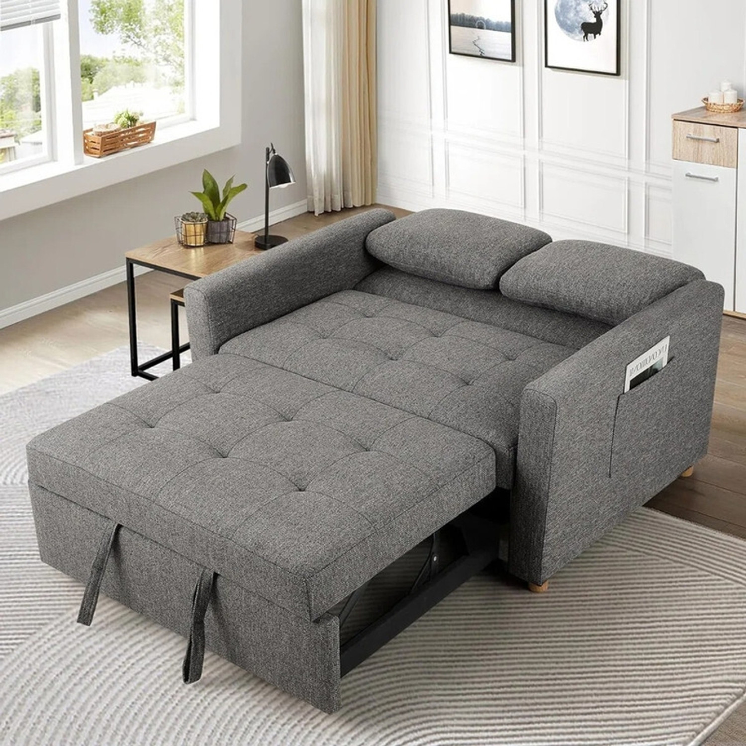 Image of Friends Life Premium 2 Seater Double Solid Wood Pull Out Sofa Cum Bed