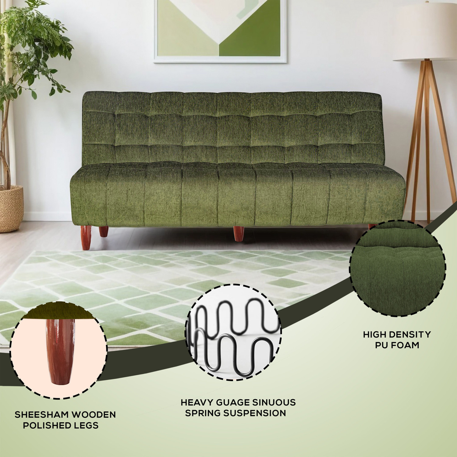Image of Seventh Heaven Florida 4 Seater Wooden Sofa cum Bed, Chenille Molfino Fabric 78x44x16 4 Seater Single Solid Wood Pull Out Sofa Cum Bed