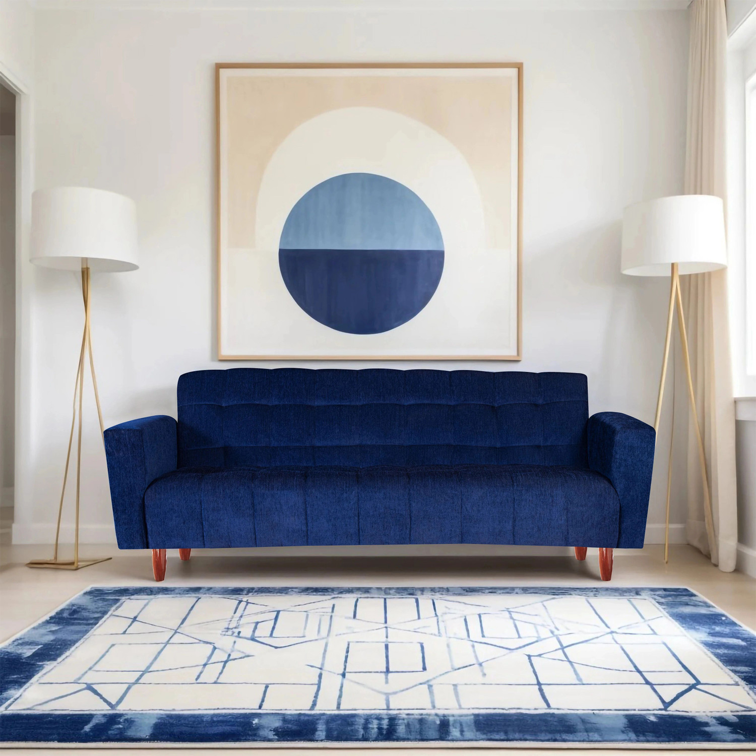 Image of Seventh Heaven Lisbon 4 Seater Wooden Sofa cum Bed, Chenille Molfino Fabric 78x44x16 4 Seater Single Solid Wood Pull Out Sofa Cum Bed