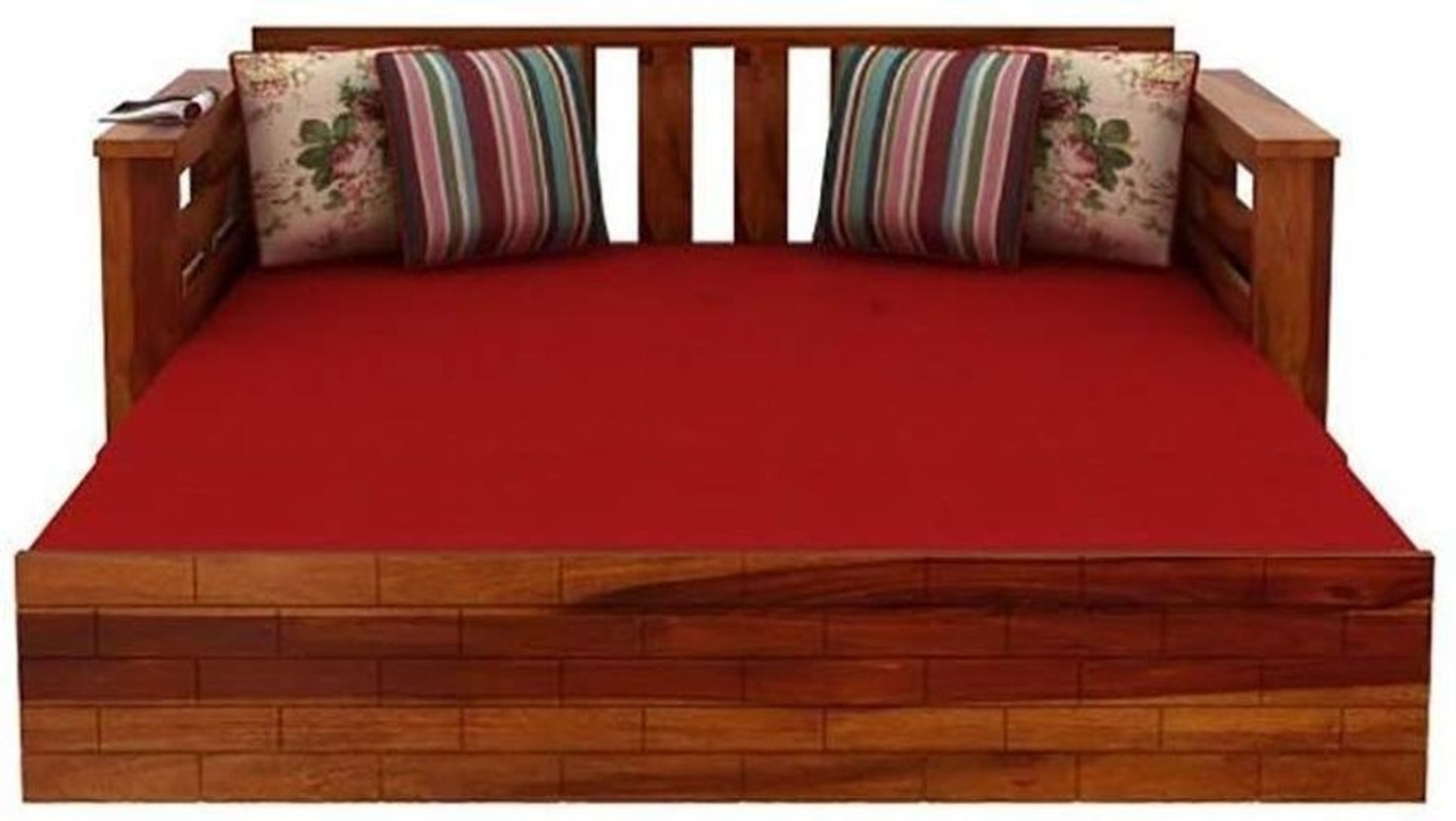 Image of WOODTREND Solid Wood Sofa Cum Bed with Storage | 3 Seater Double Pull-Out Sofa Bed 3 Seater Double Solid Wood Pull Out Sofa Cum Bed
