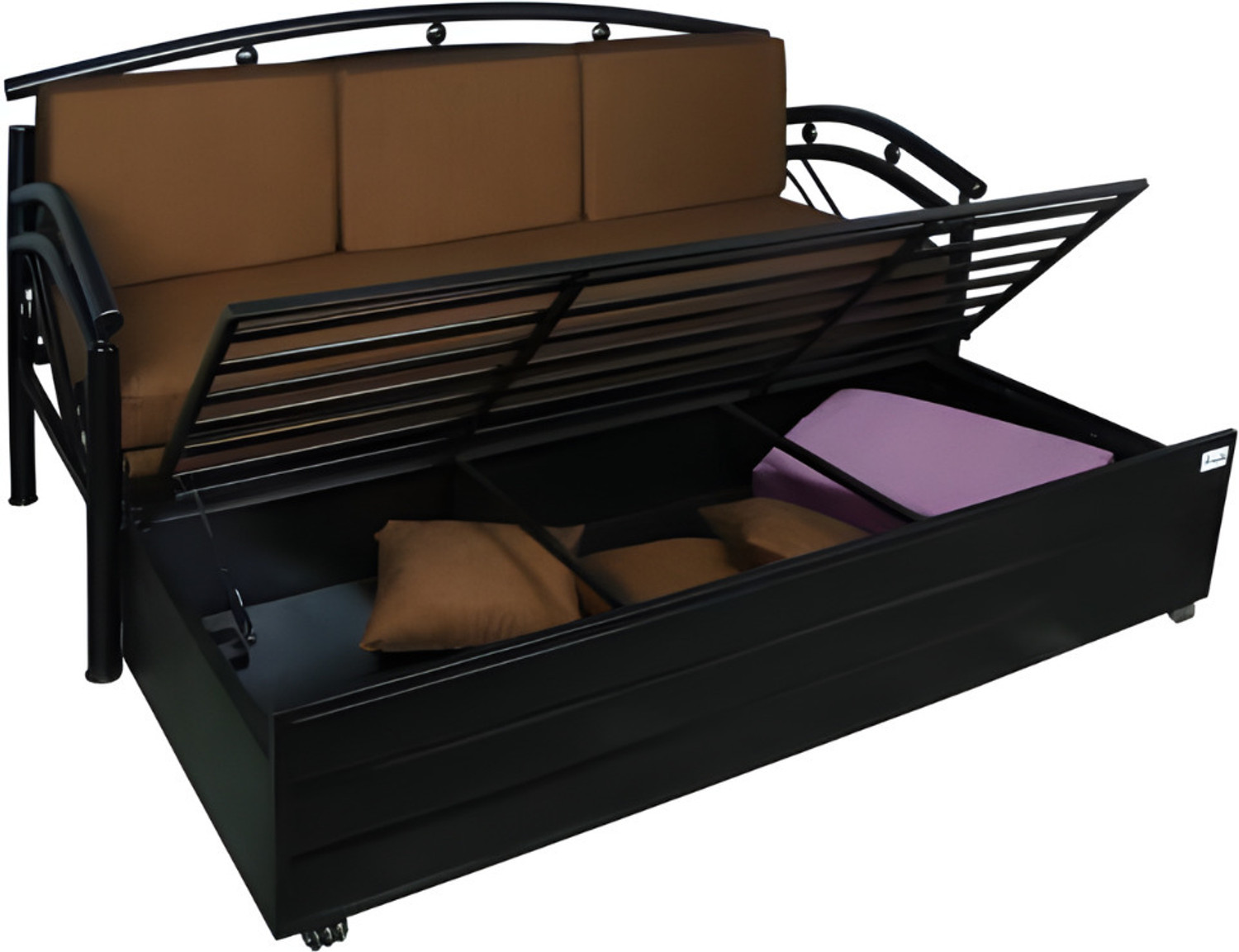 Image of Vibrant Interior Flyer Brown (6x4) 3 Seater Single Metal Pull Out Sofa Cum Bed