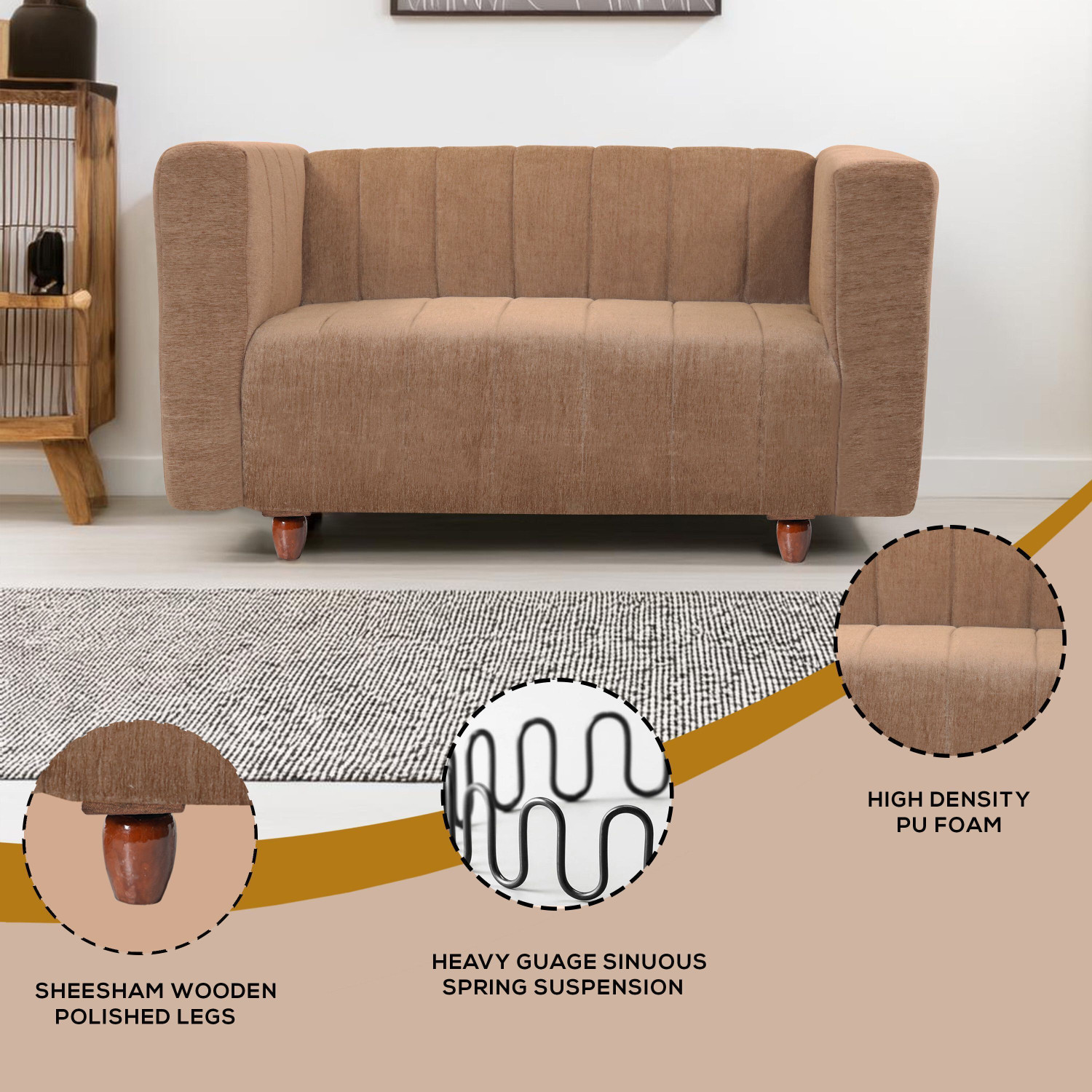 Image of Seventh Heaven Tokyo 2 Seater Sofa, Extra Spacious, Chenille Molfino Fabric: 1 Year Warranty Fabric 2 Seater Sofa