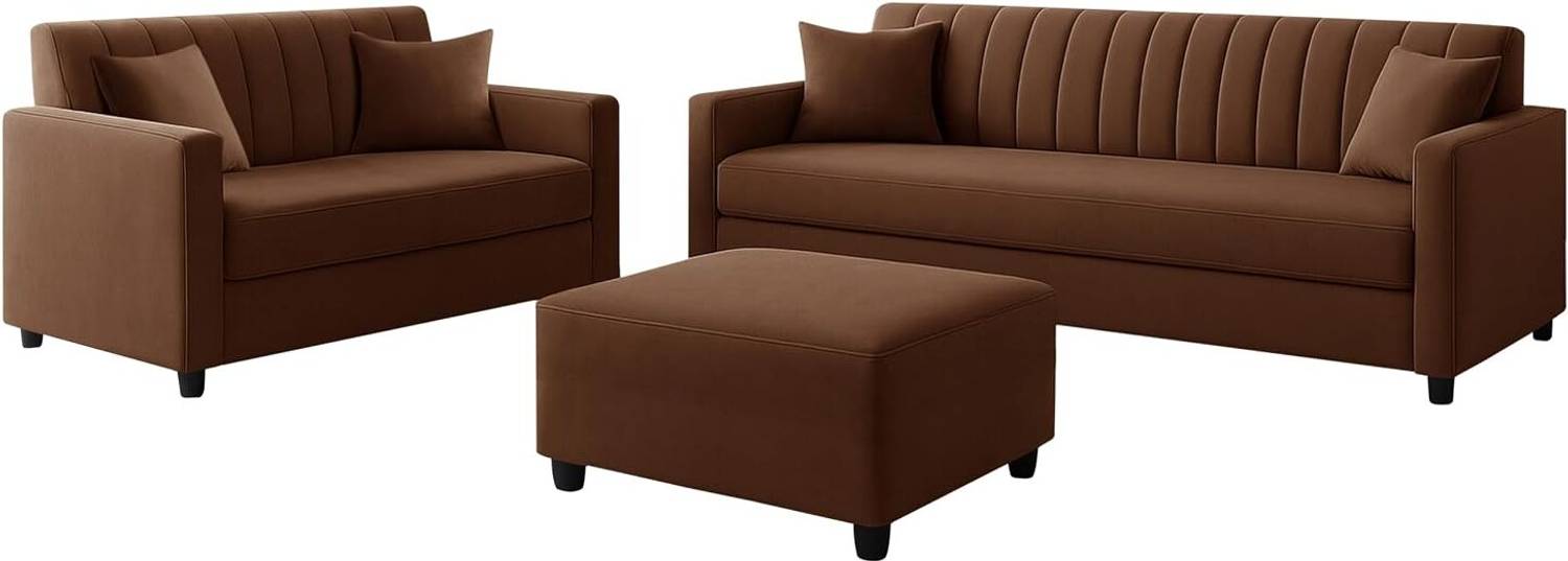 Dr Smith 3+2 Seater Velvet Fabric Sofa Set with Ottoman - Image 2