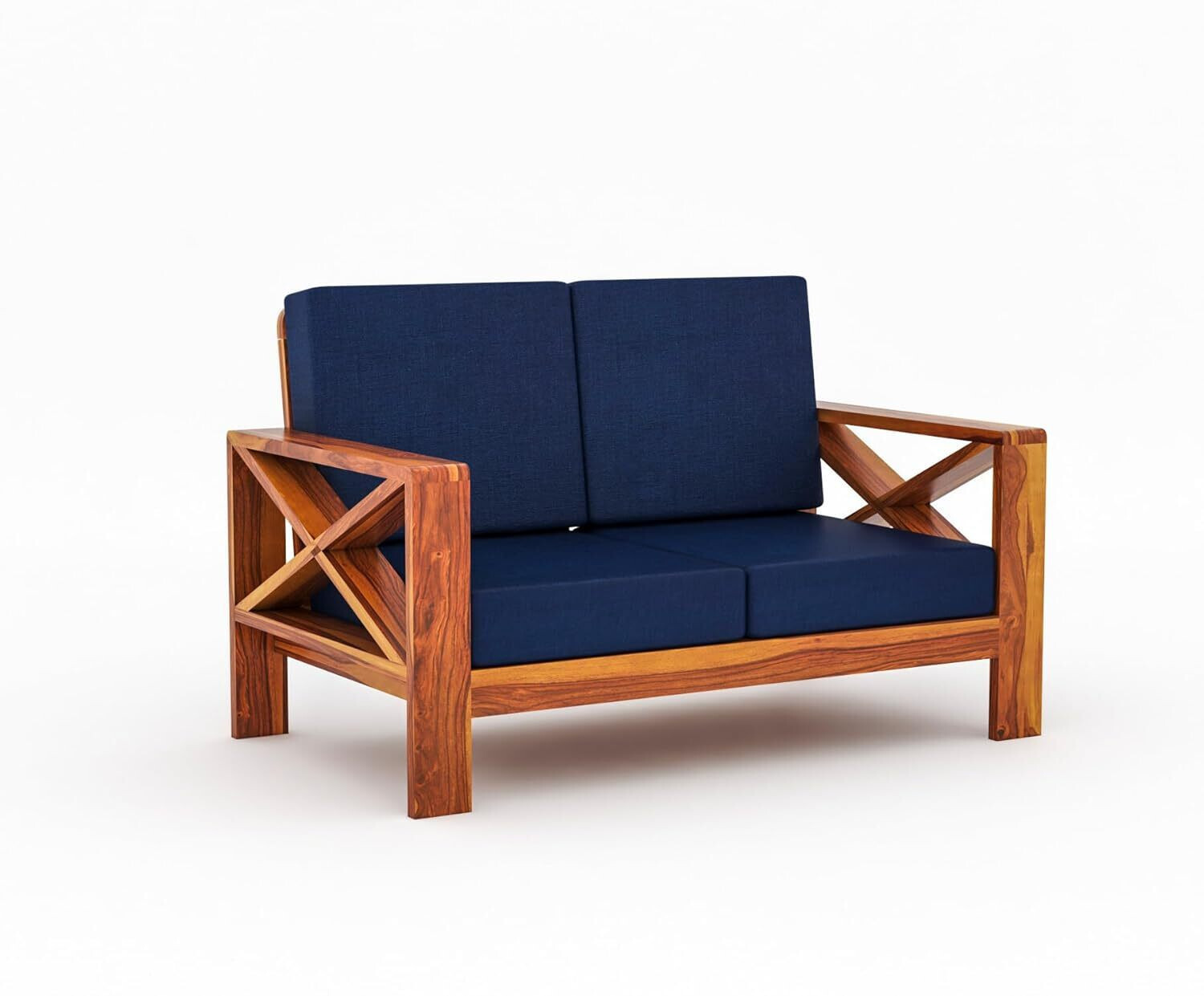 Image of saamenia furnitures Solid Sheesham Wood 2 Seater Sofa {40 Density Foam And Without Pillow} Fabric 2 Seater Sofa