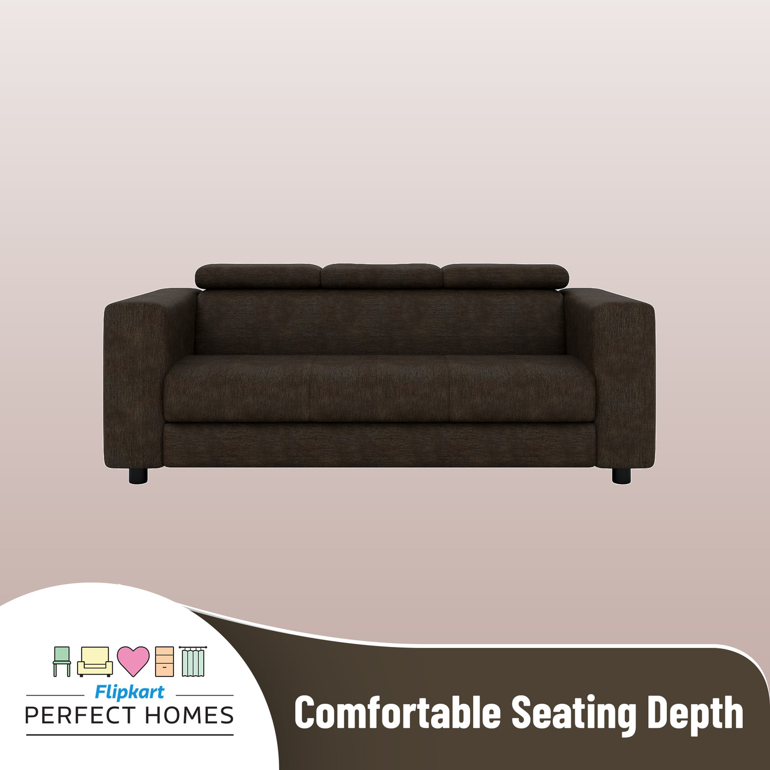 Image of Flipkart Perfect Homes Heaven Fabric 3 Seater Sofa