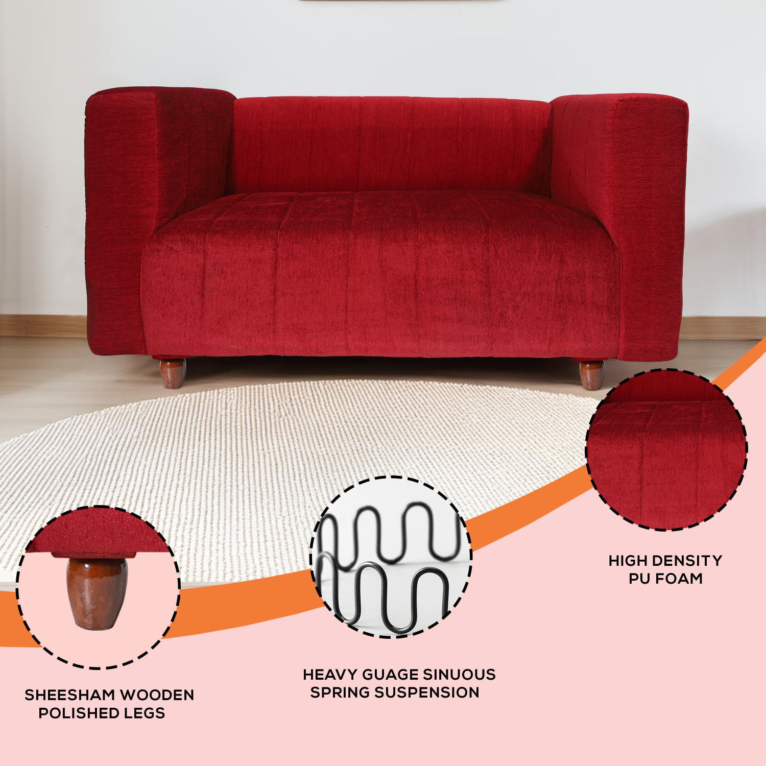 Image of Seventh Heaven Tokyo 2 Seater Sofa, Extra Spacious, Chenille Molfino Fabric: 1 Year Warranty Fabric 2 Seater Sofa