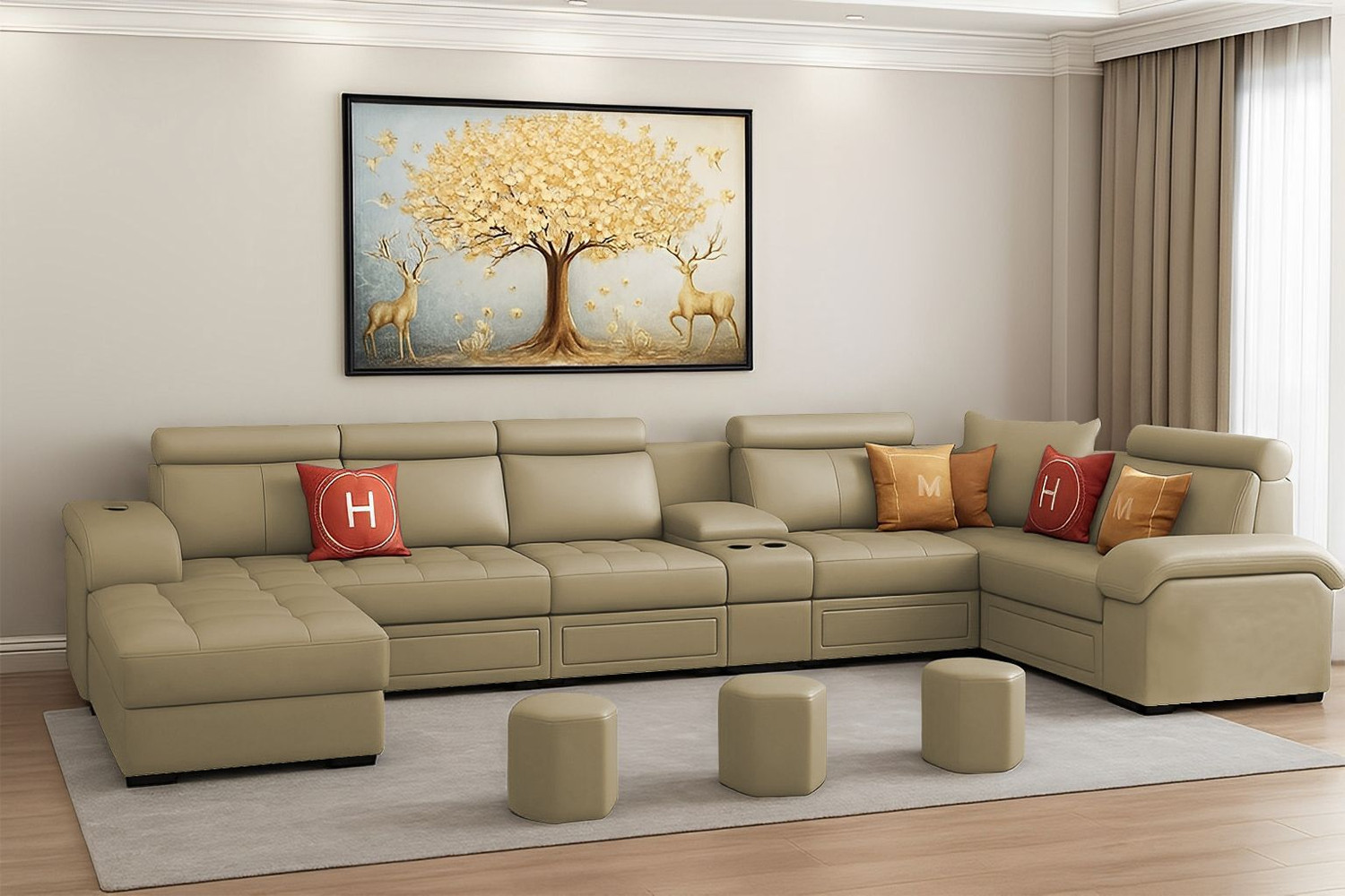 Image of Casaliving Emerson Modern U-Shaped Sectional Sofa Set 9 Seater, Sofa Couch with 3 Puffy Leather 9 Seater Sofa
