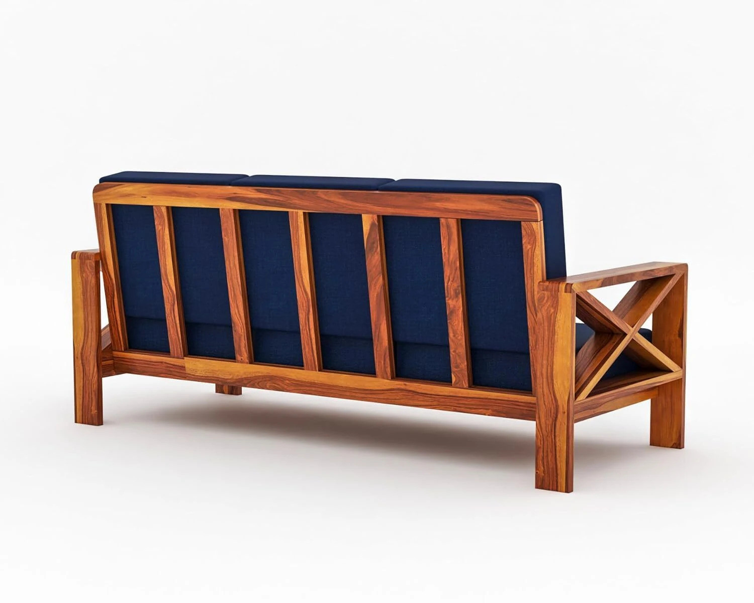 Image of saamenia furnitures Solid Sheesham Wood 3 Seater Sofa {40 Density Foam And Without Pillow} Fabric 3 Seater Sofa
