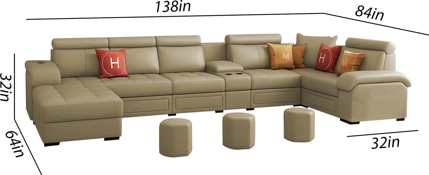 Image of Casaliving Emerson Modern U-Shaped Sectional Sofa Set 9 Seater, Sofa Couch with 3 Puffy Leather 9 Seater Sofa