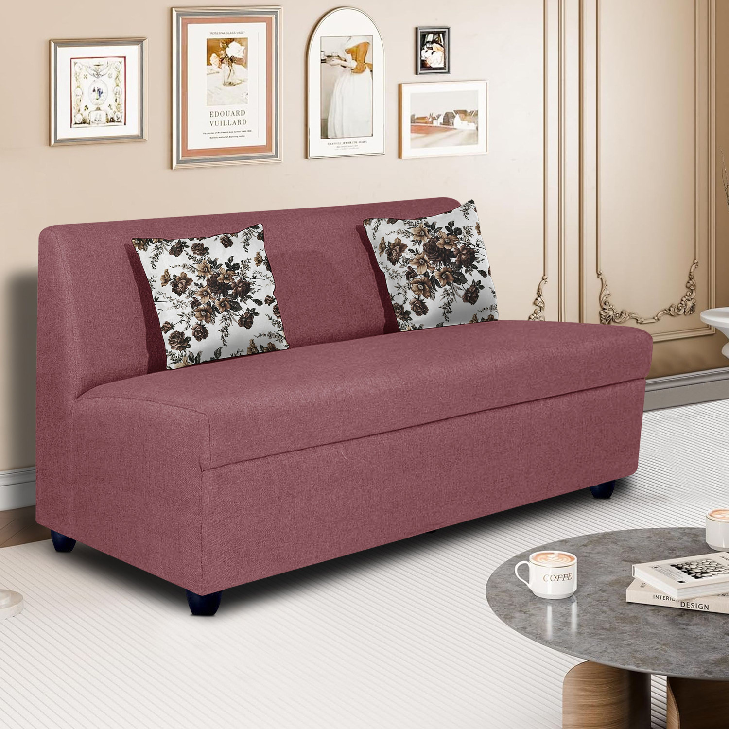 Image of Vansh Furniture ARMLESS Fabric 2 Seater Sofa