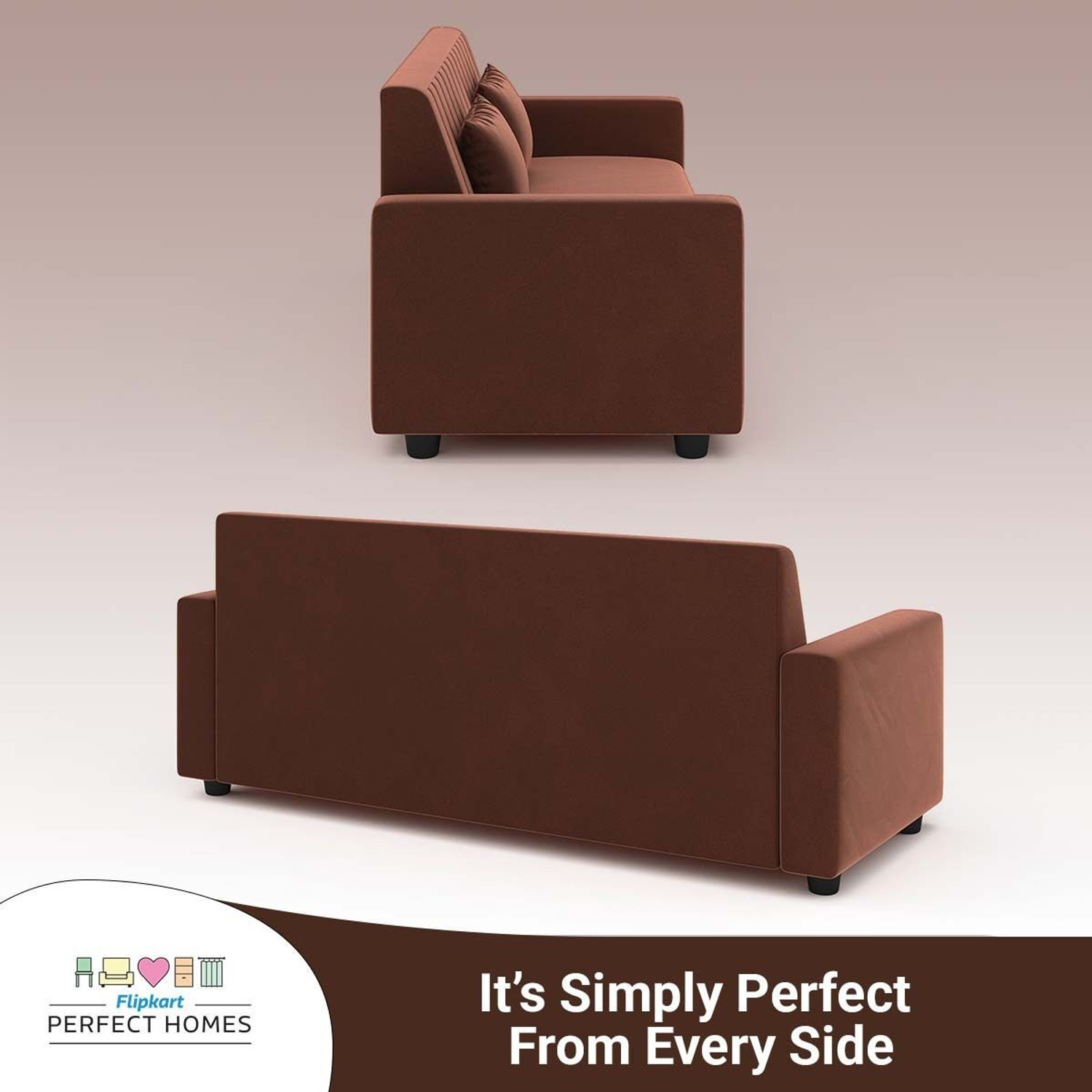 Image of Flipkart Perfect Homes Aeroform Luxuary Sofa Velvet Upholstery l Rick look Legs Fabric 3 Seater Sofa (Finish Color - Brown, DIY(Do-It-Yourself))