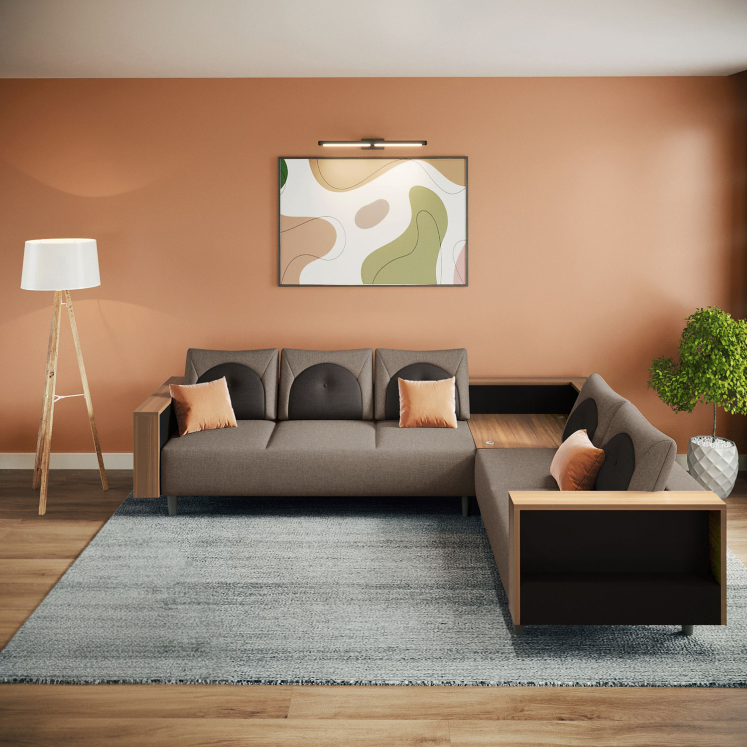 Image of Interio by Godrej Pangram L-Shape Fabric 5 Seater Sofa