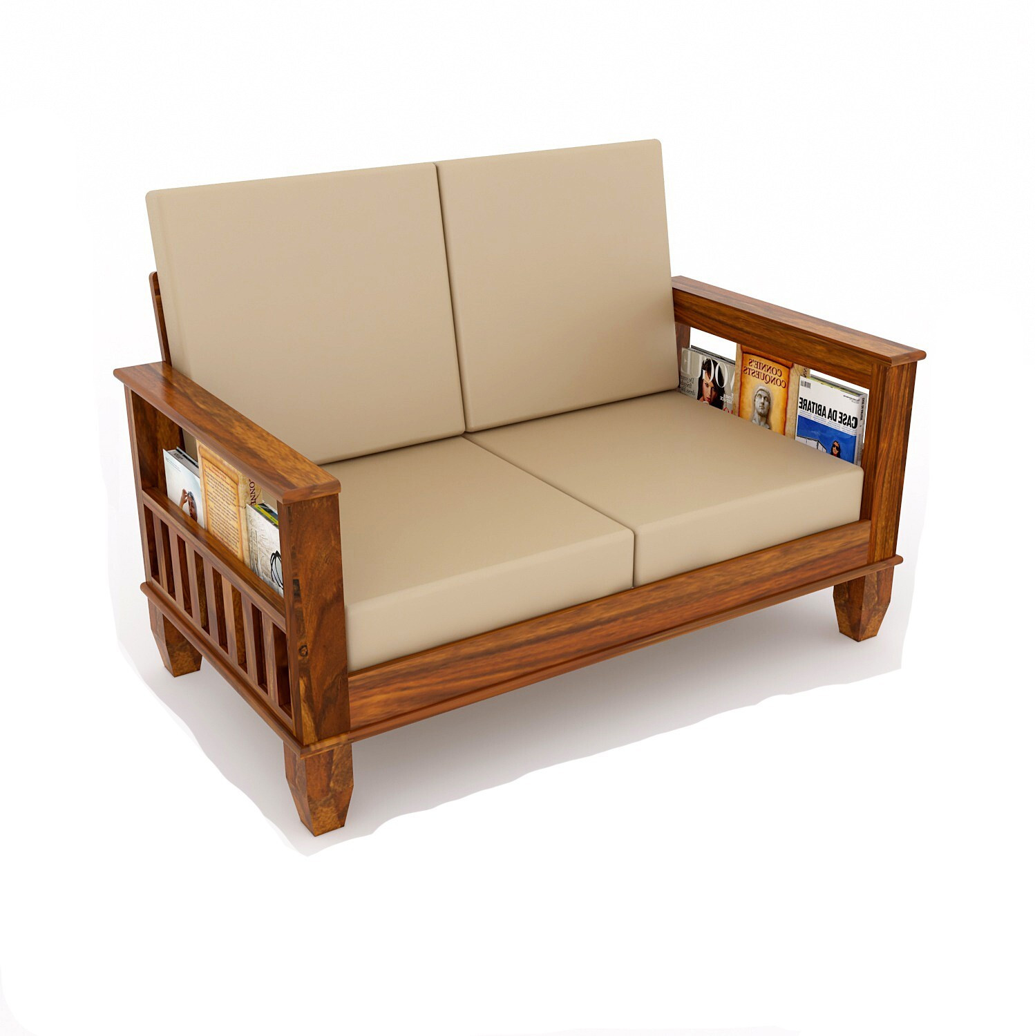 Image of Kendalwood Furniture 2 Seater Wooden Sofa Fabric 2 Seater Sofa