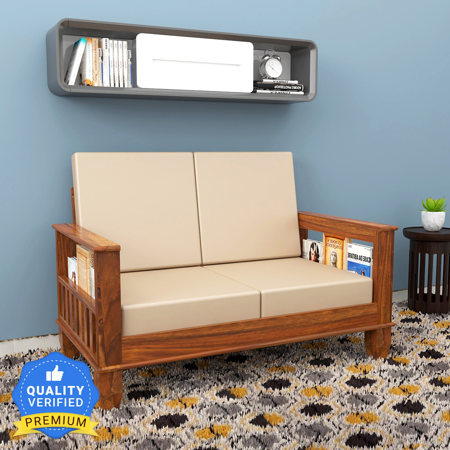 Image of Kendalwood Furniture 2 Seater Wooden Sofa Fabric 2 Seater Sofa