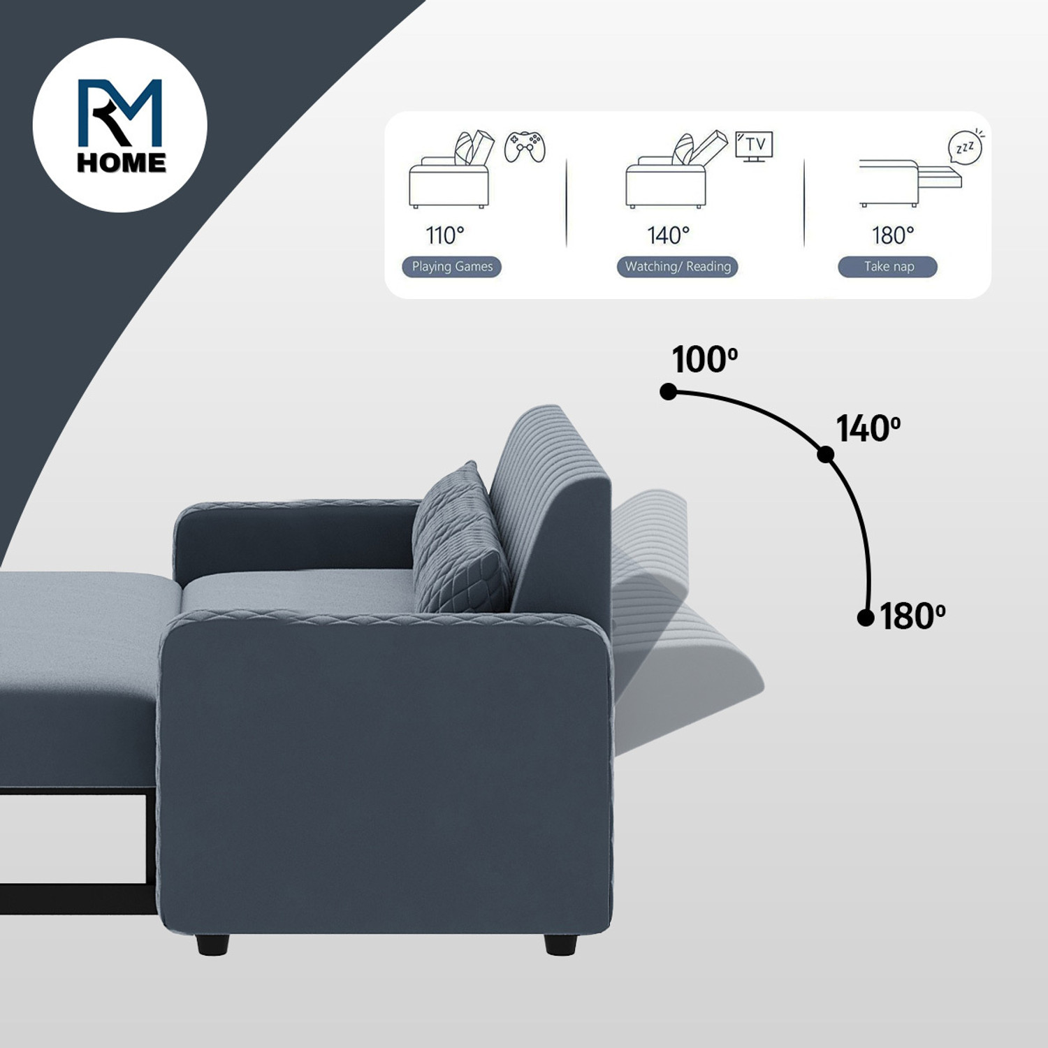 Image of RM HOME Oliver Cumbed Fabric 3 Seater Sofa