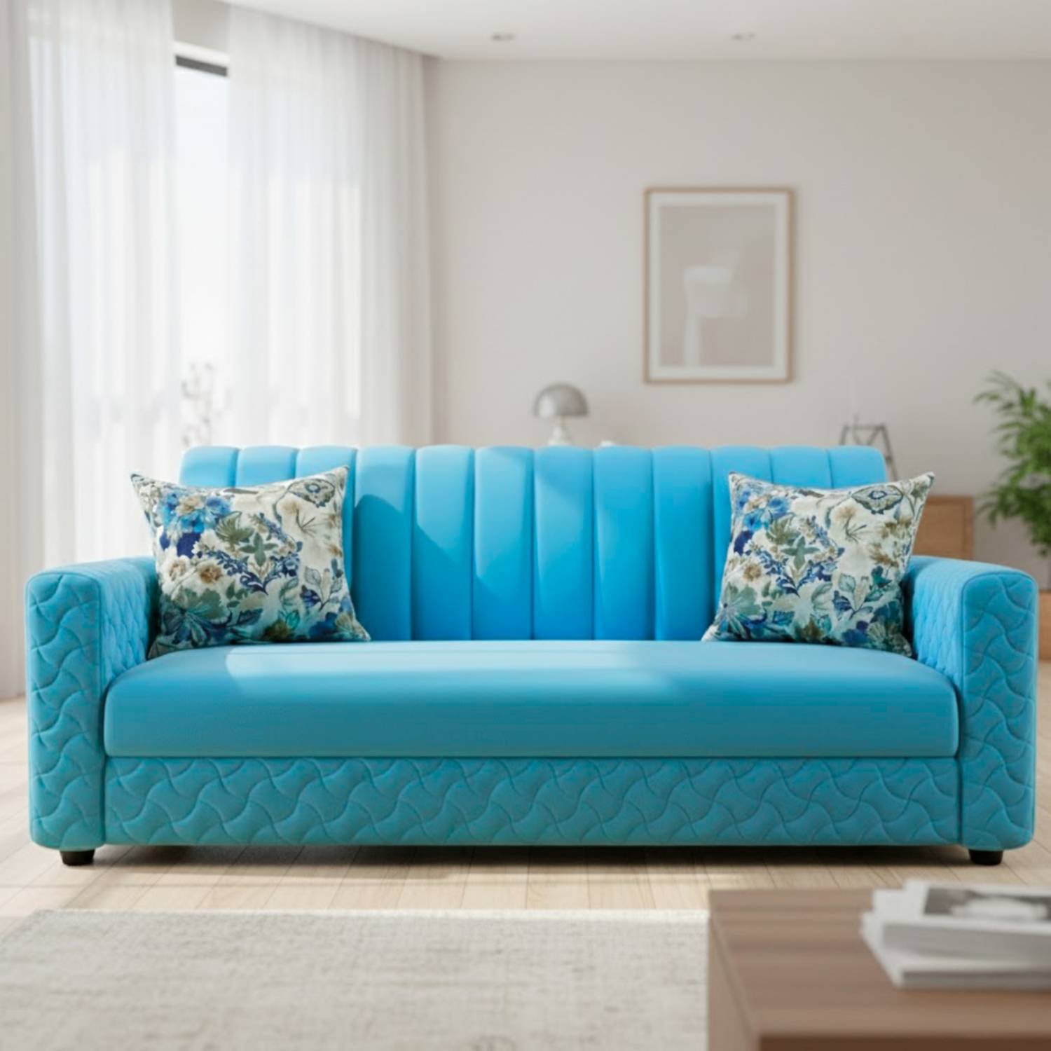 WAKESURE Premium Quality Velvet Fabric 3 Seater Sofa