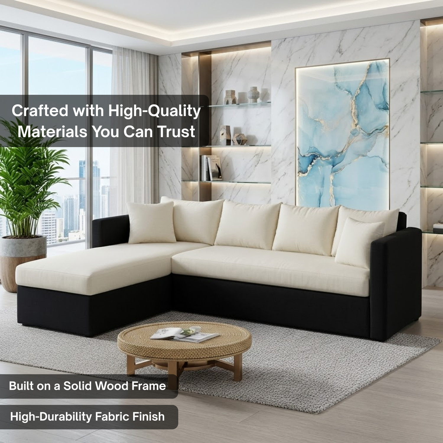 Image of Flipkart Perfect Homes Premium Quality L Shape LHS Velvet Fabric 6 Seater Sofa