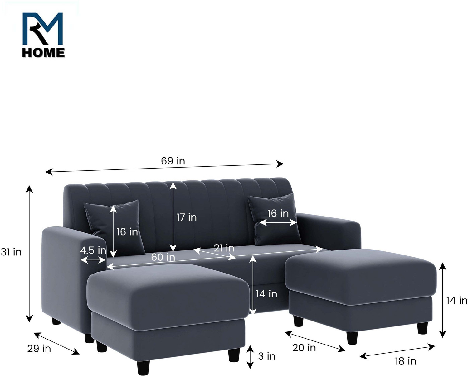 Image of RM HOME Luna Fabric 5 Seater Sofa