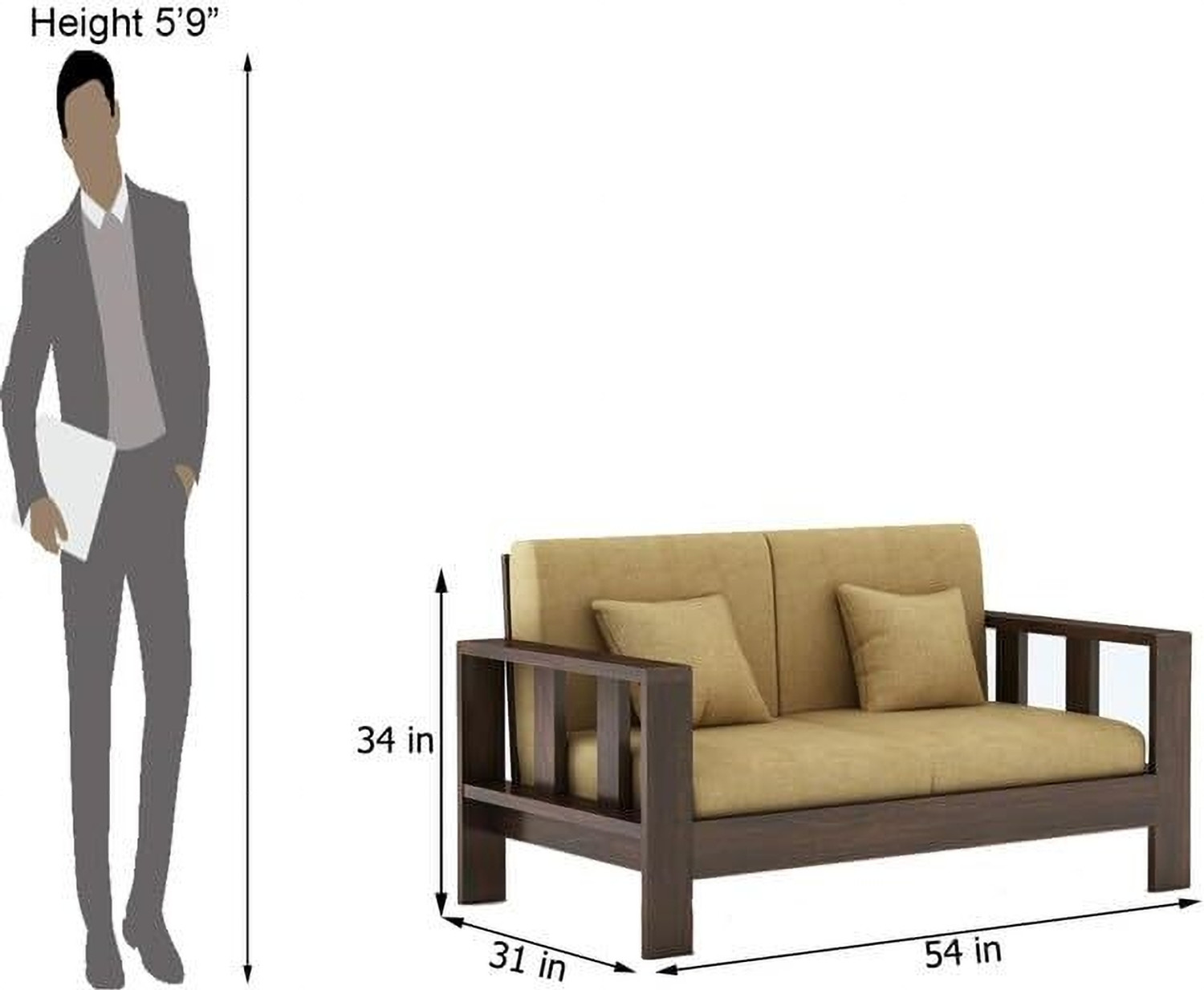 Image of SUNCROWN Monarch Sheesham wood for livingroom /bedroom /seating Fabric 3 + 2 + 1 + 1 Sofa Set