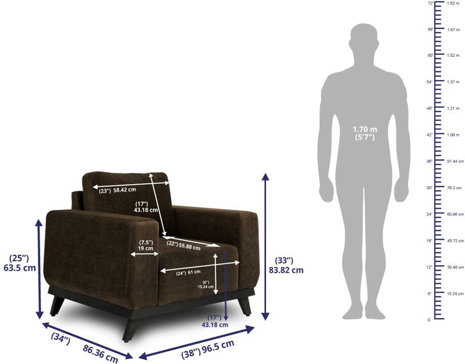 Image of Wakefit Barcelona Fabric 1 Seater Sofa