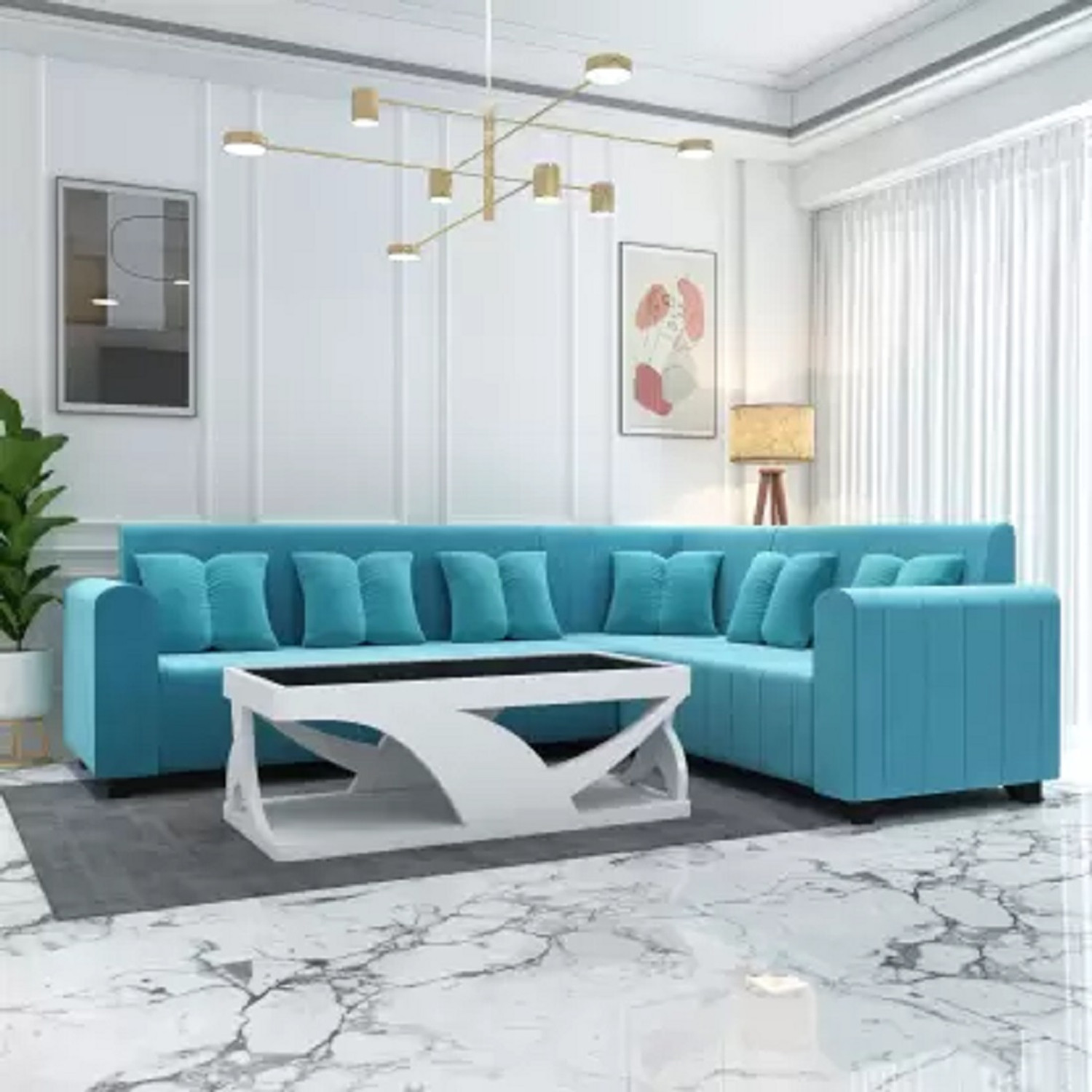 Image of lifestyle furniture ROYAL SCUBA GREEN Fabric 6 Seater Sofa